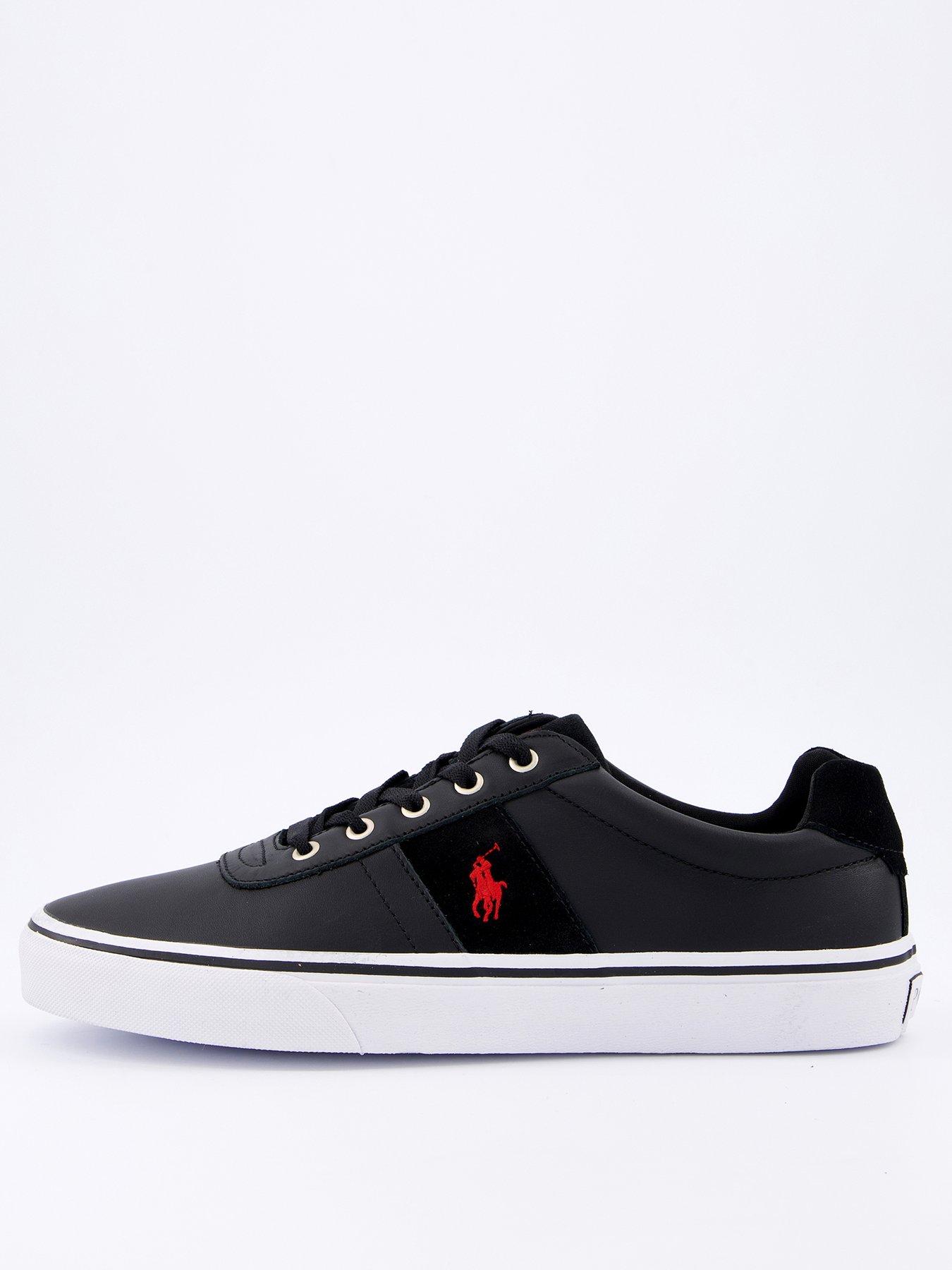 Polo Ralph Lauren Hanford Leather Trainers - Black/White, Black/White, Size 10, Men