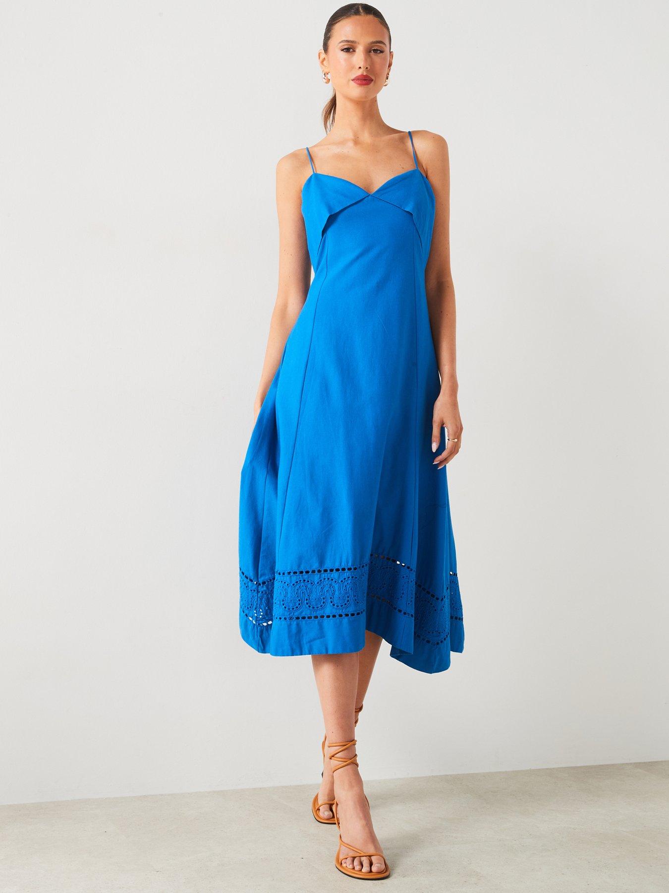 undefined Blue Burnt Out Pattern Midi Dress