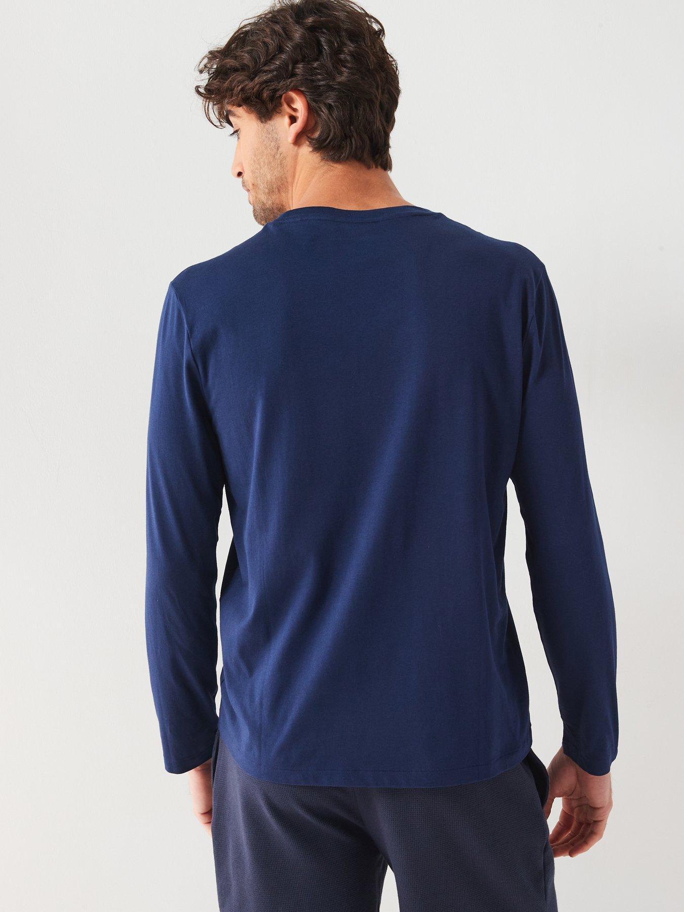 Image 2 of 5 of Polo Ralph Lauren Chest Logo Long Sleeve Loungewear Top - Navy
