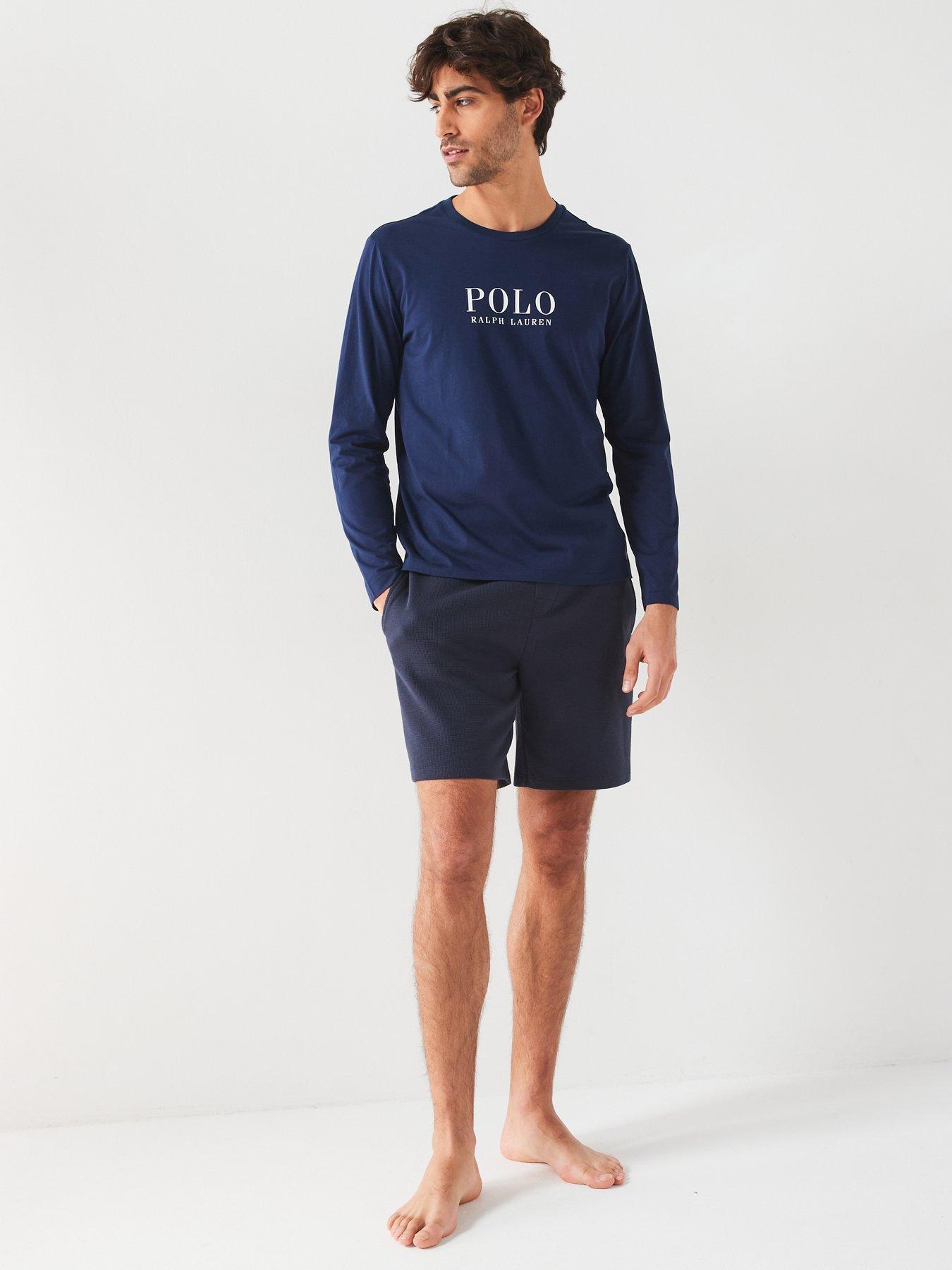 Image 3 of 5 of Polo Ralph Lauren Chest Logo Long Sleeve Loungewear Top - Navy