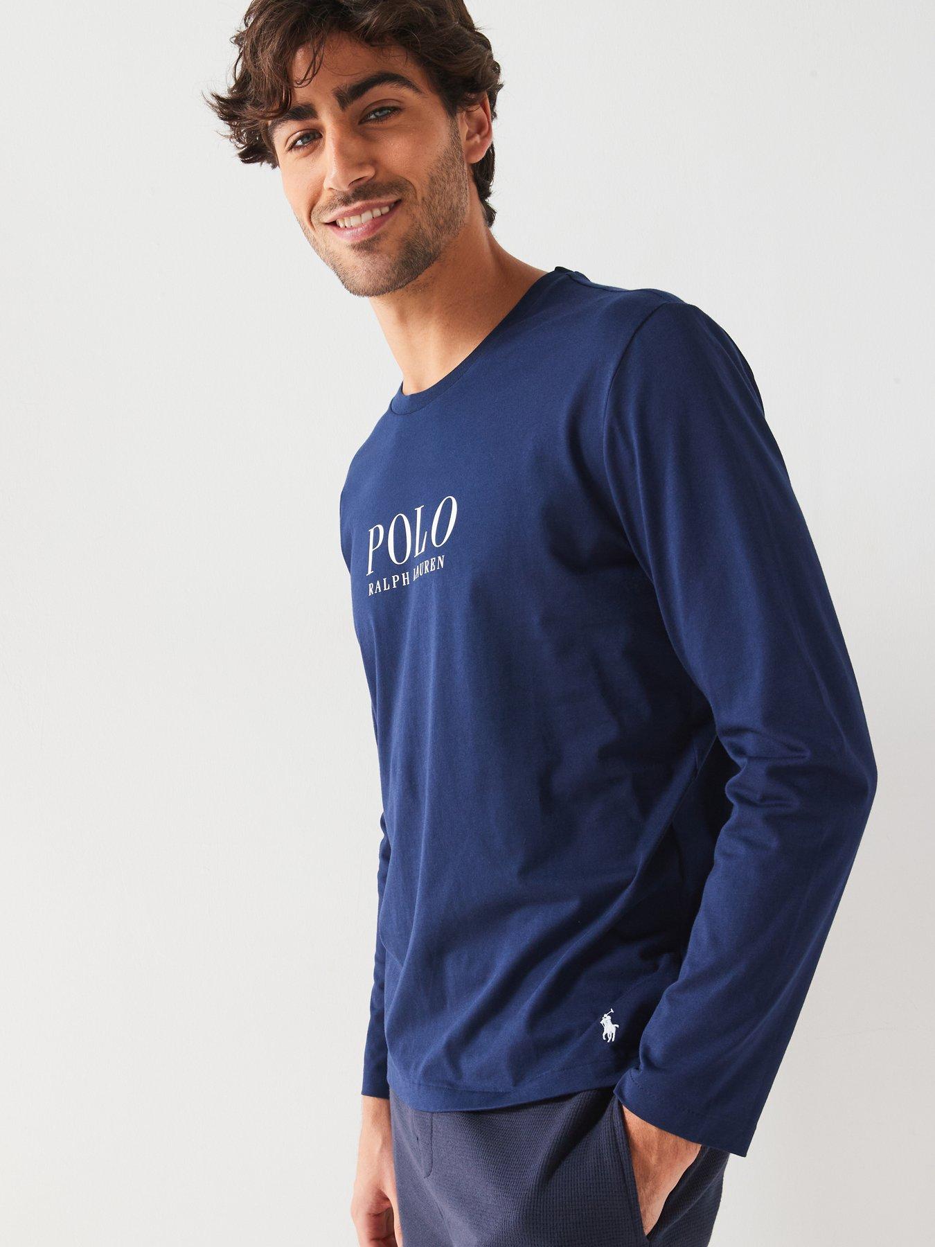 Image 4 of 5 of Polo Ralph Lauren Chest Logo Long Sleeve Loungewear Top - Navy