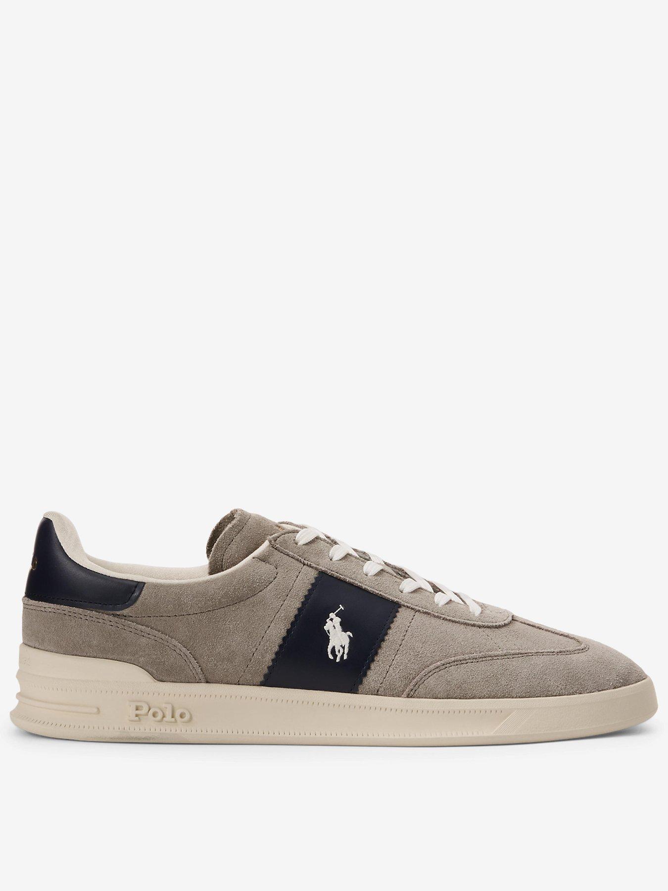 Polo Ralph Lauren Heritage Aera Suede Trainers - Grey/White, Grey/White, Size 6, Men