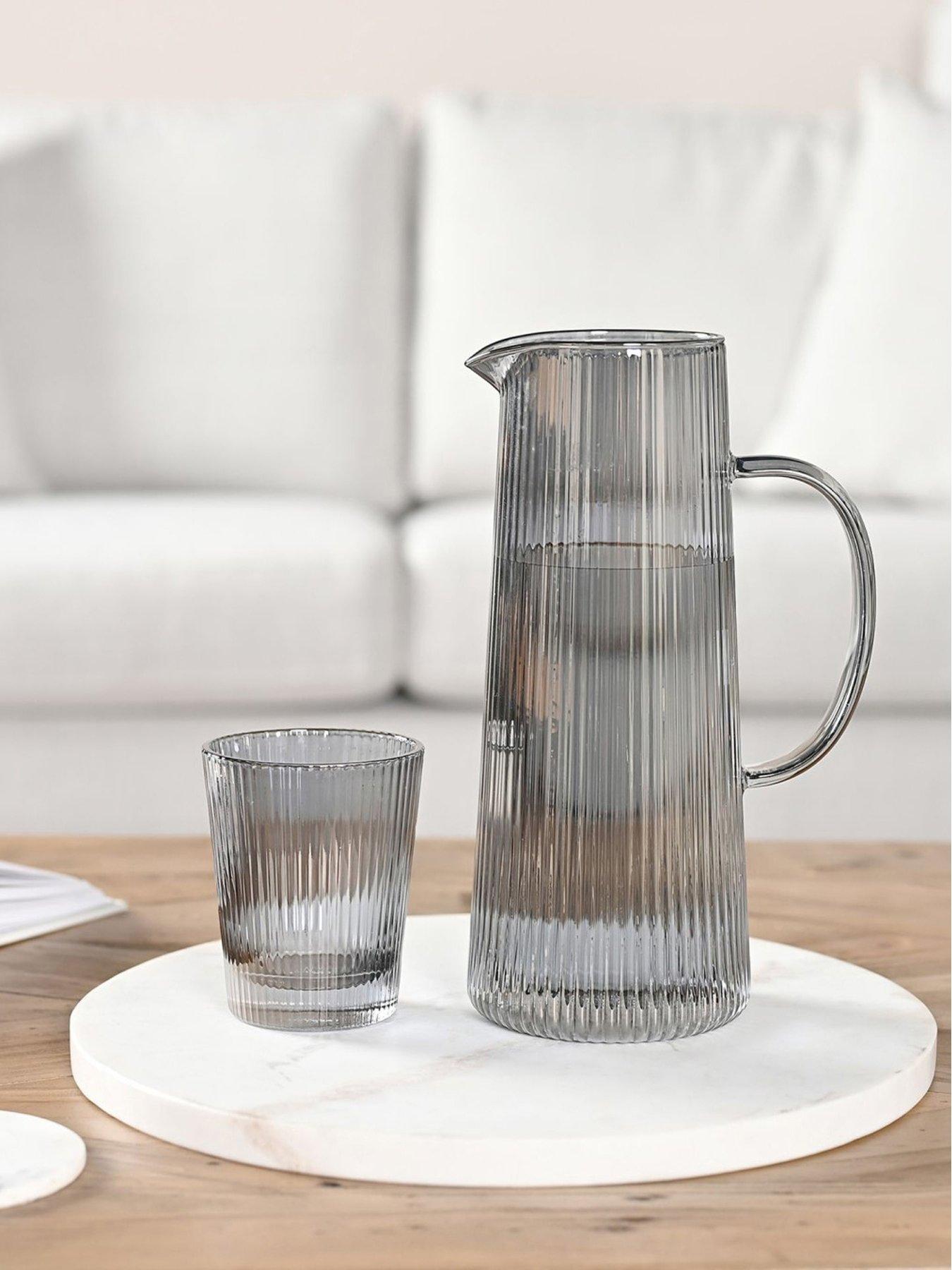 Product photograph of Hestia Set Of 4 Ribbed Glasses - Grey from very.co.uk