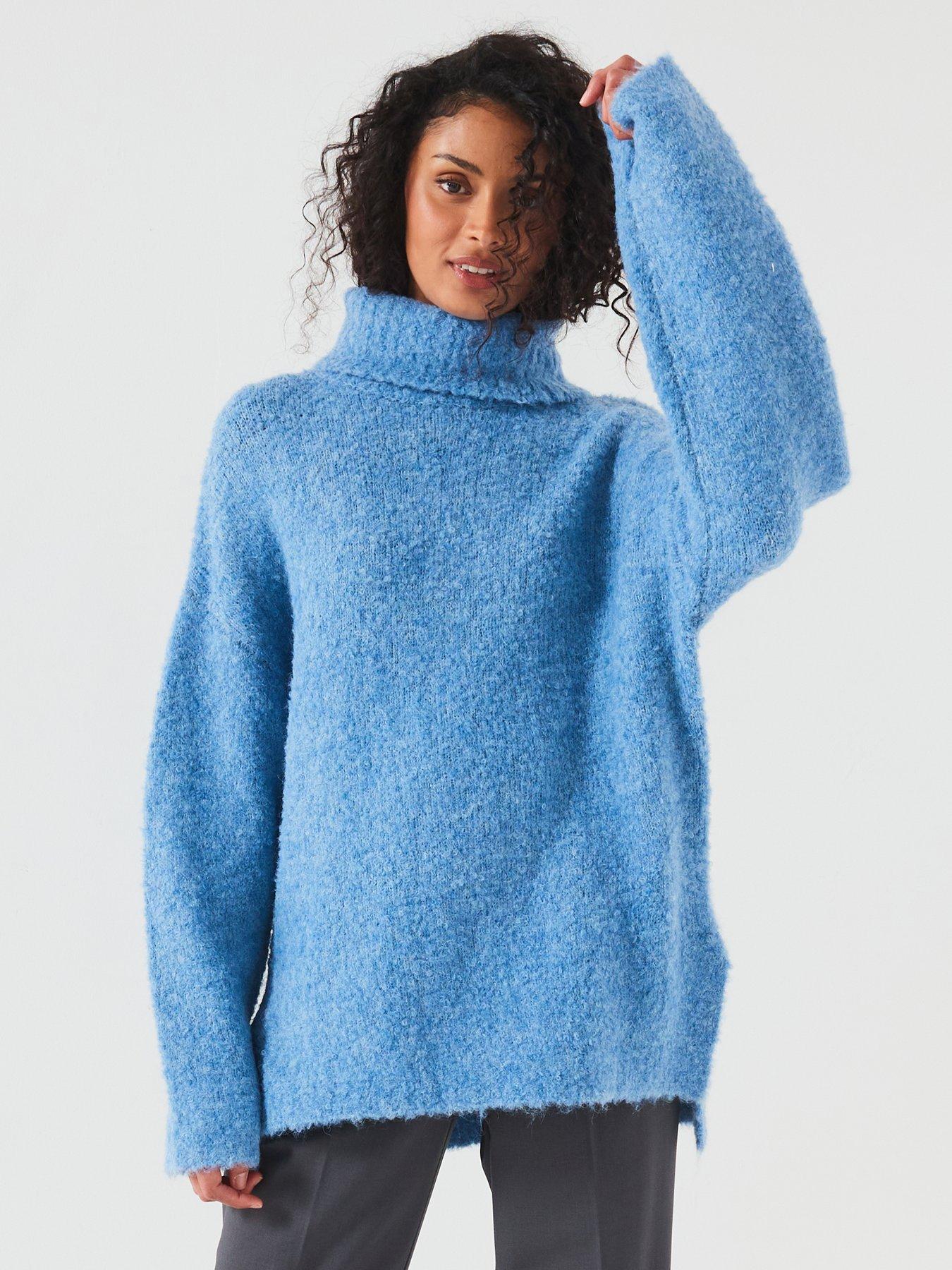 undefined Roll Neck Boucle Jumper - Light Blue