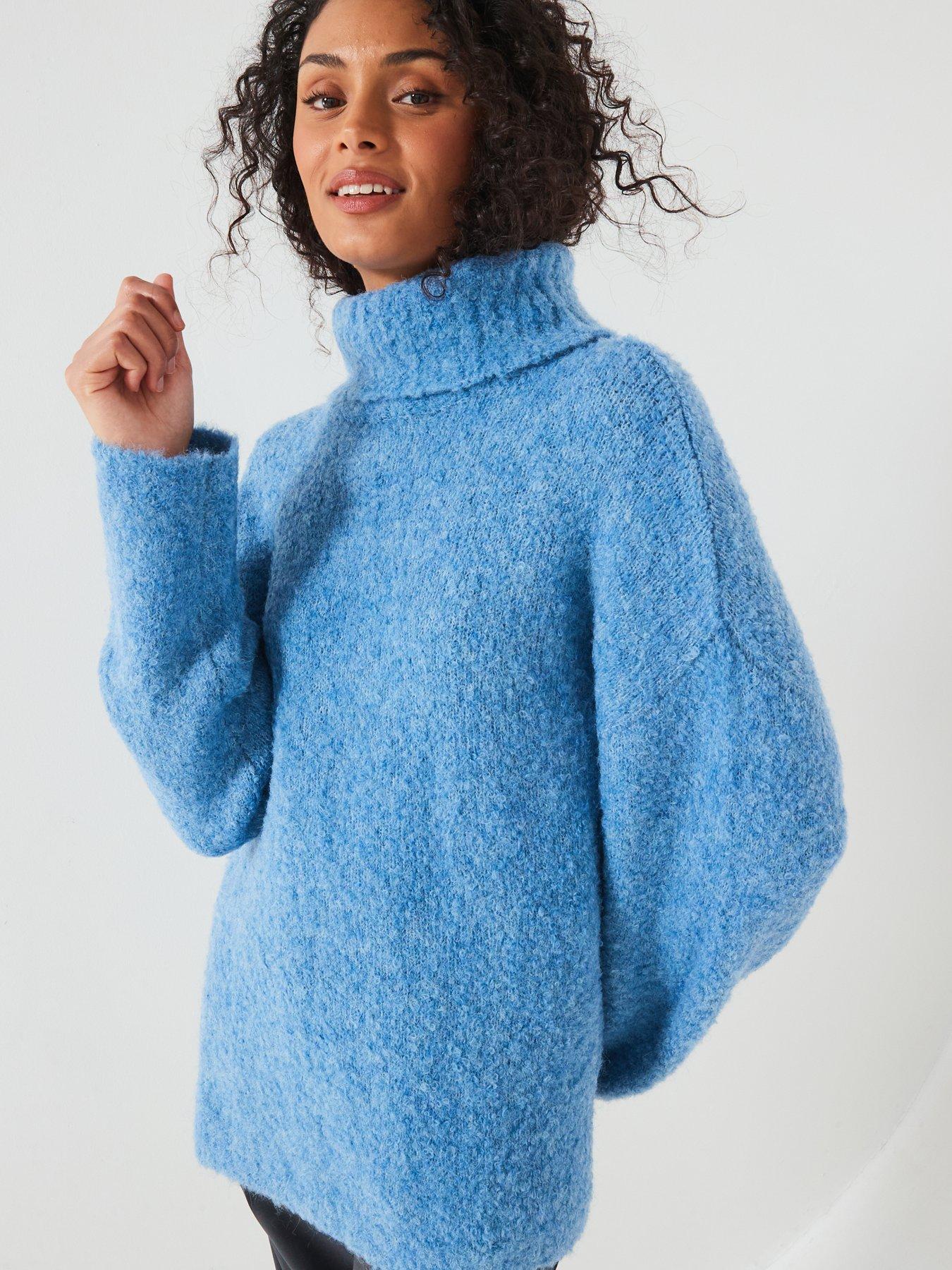 V by Very Roll Neck Boucle Jumper Light Blue Very