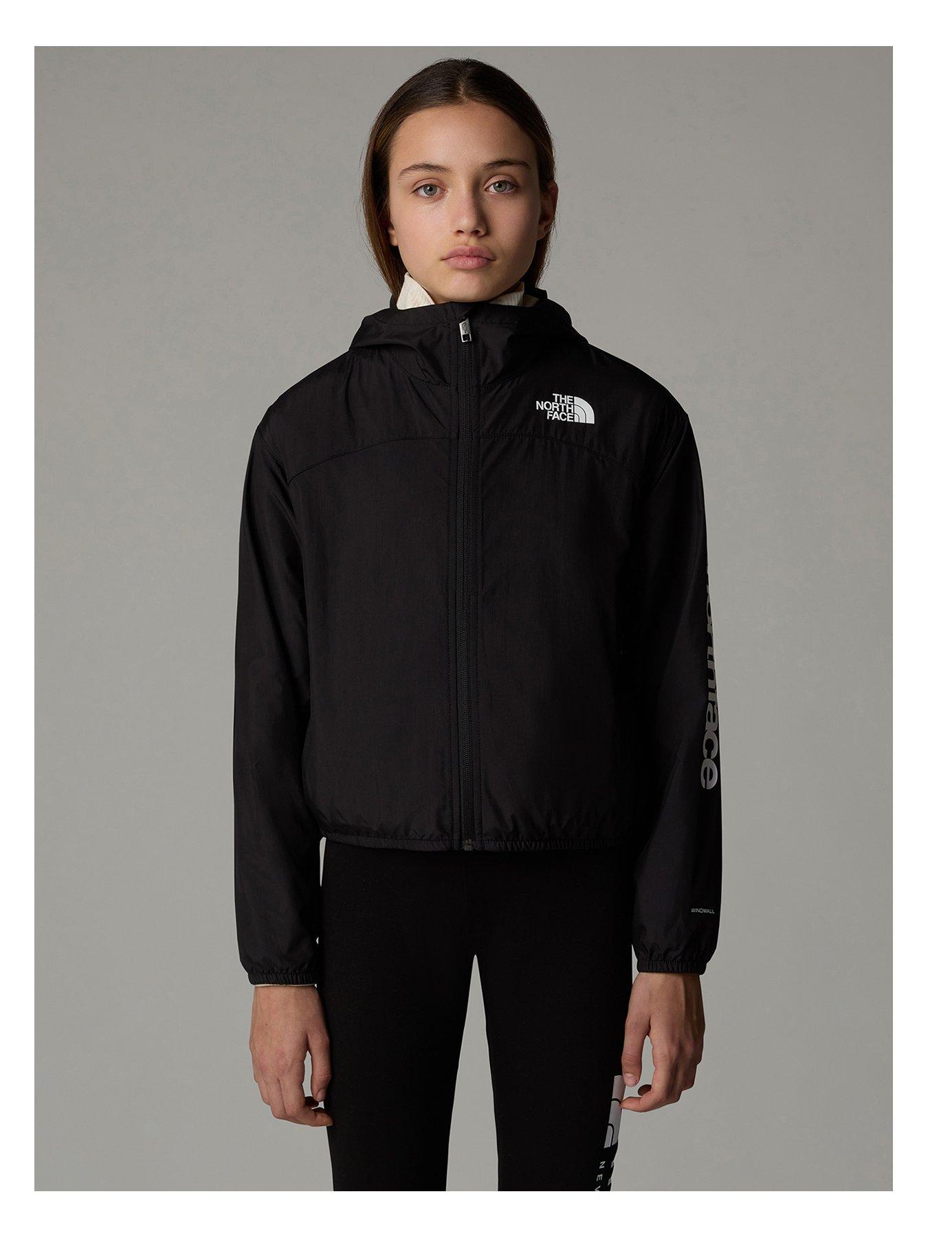 THE NORTH FACE Junior Girls Never Stop Hooded Windwall Jacket - Black, Black, Size S=7-8 Years