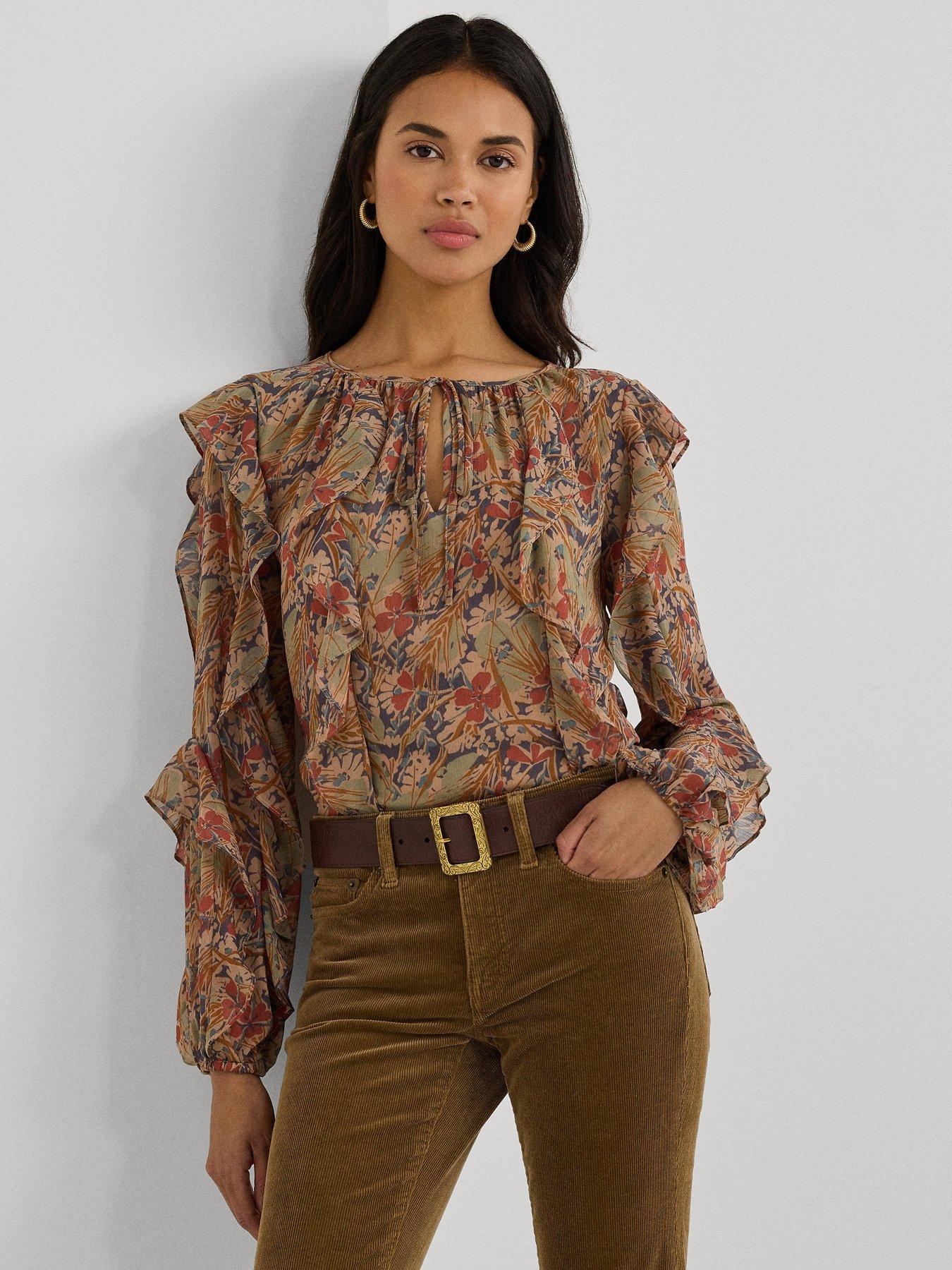 lauren by ralph lauren oralee long sleeve blouse - cream