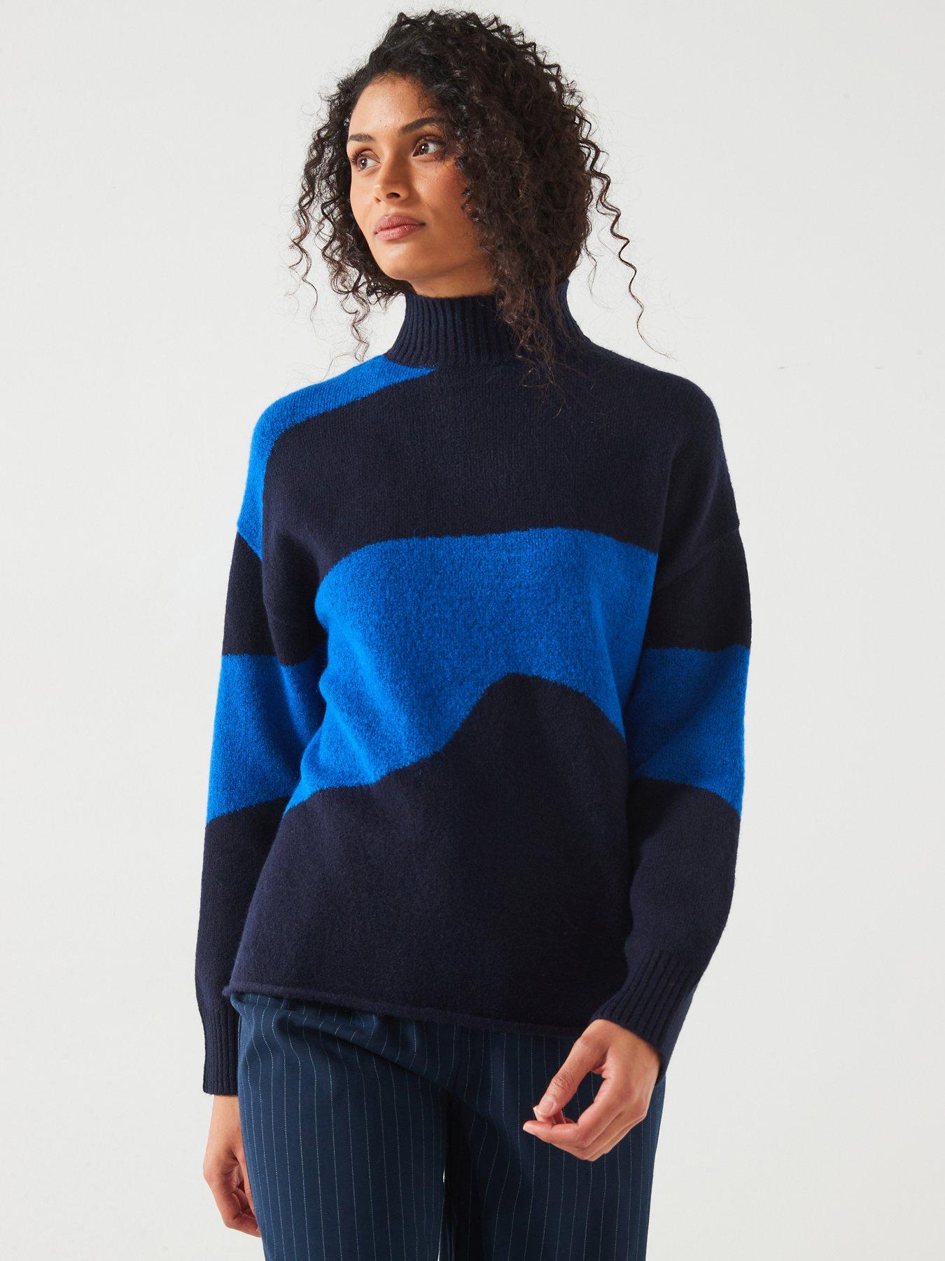 undefined Funnel Neck Abstract Colour Block - Blue