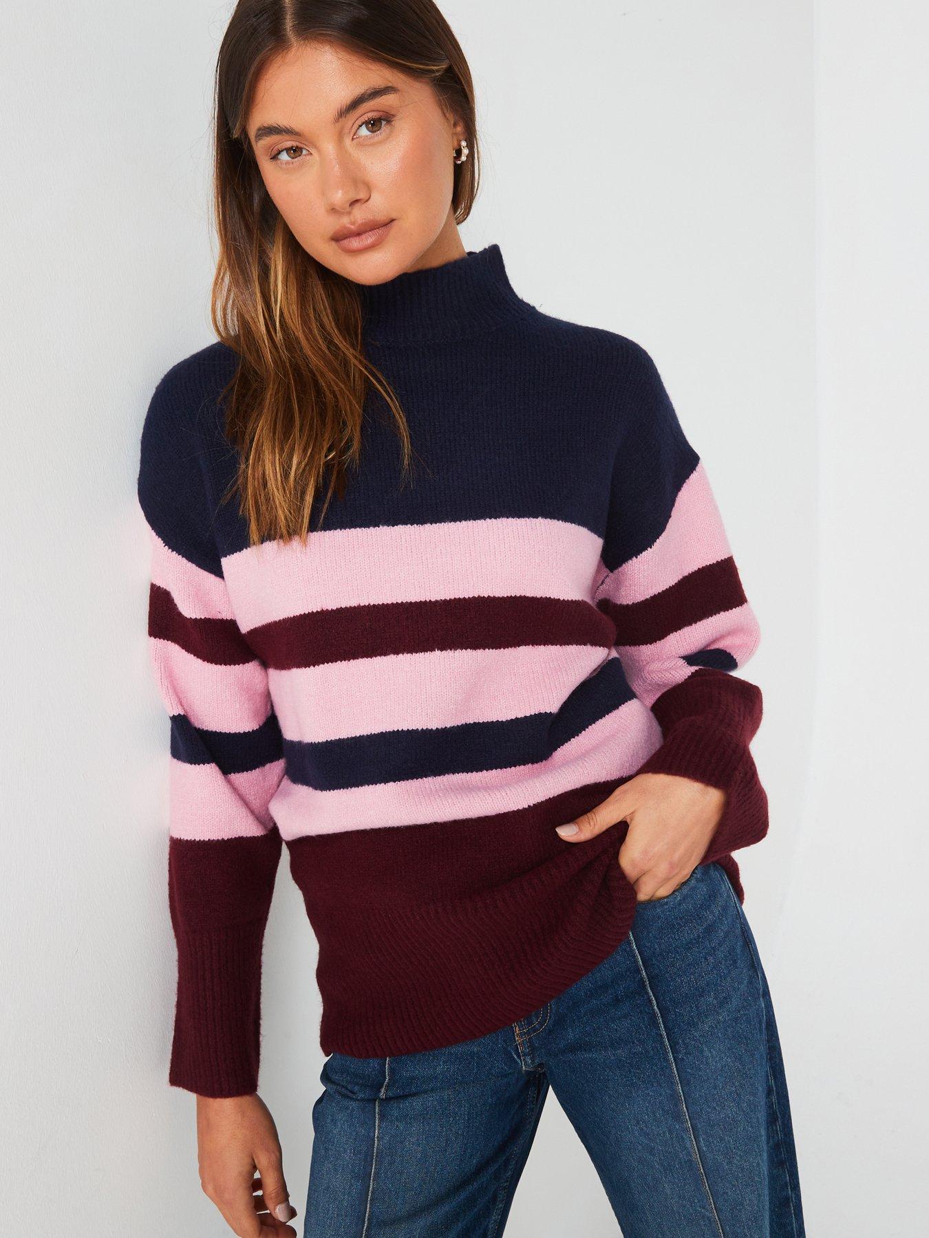 undefined Funnel Neck Longline Colour Block Jumper - Multi