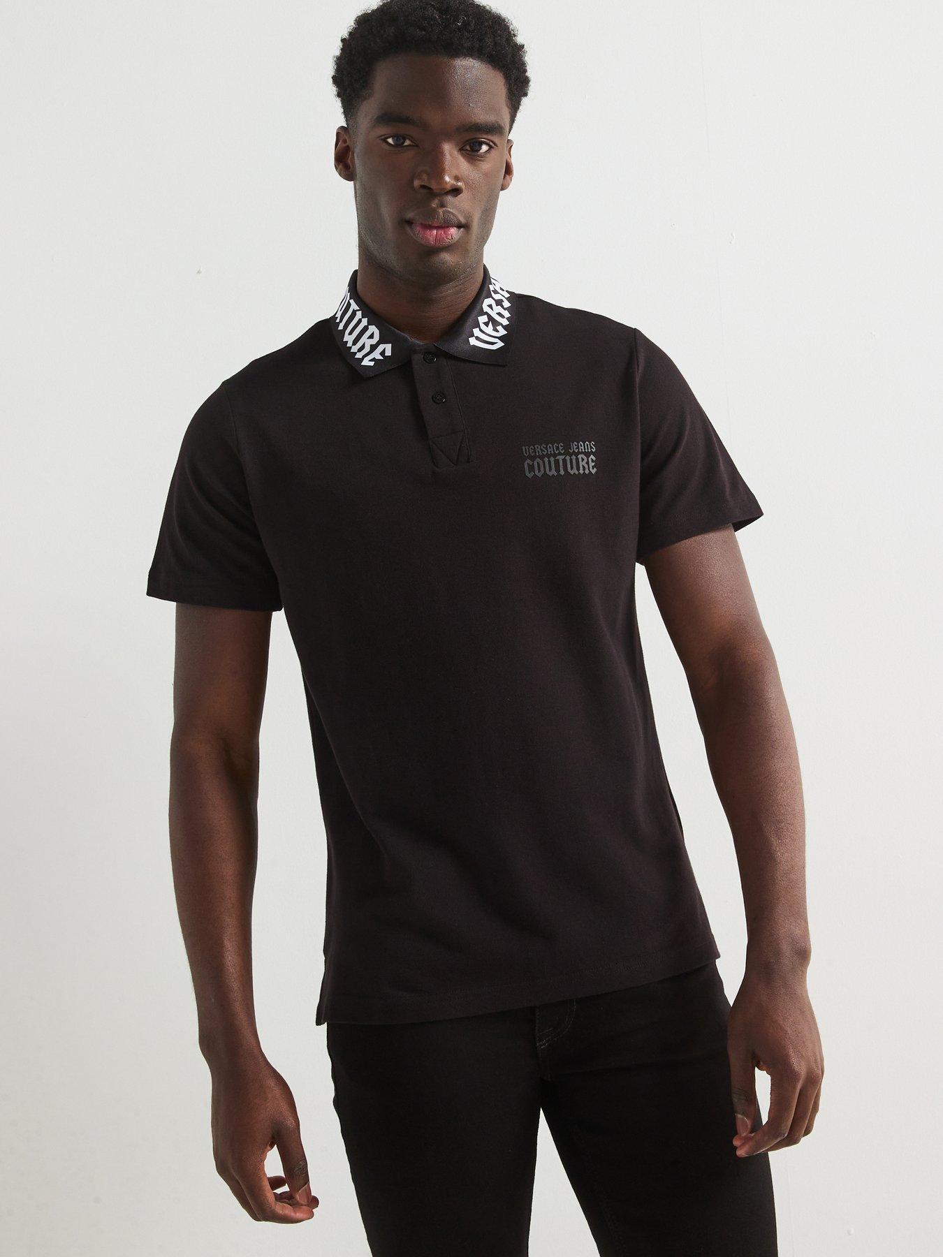 undefined Gothic Contrast Collar Polo Shirt - Black