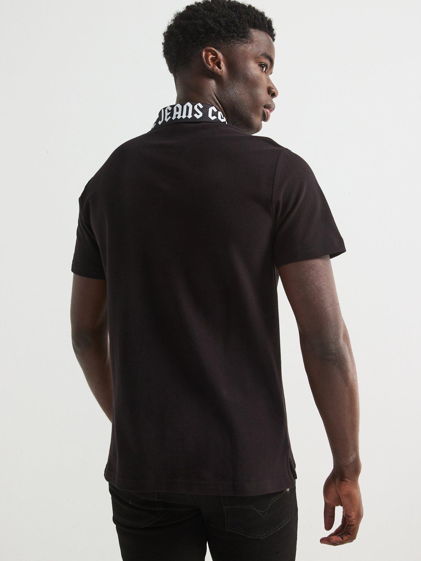 Image 2 of 4 of Versace Jeans Couture Gothic Contrast Collar Polo Shirt - Black