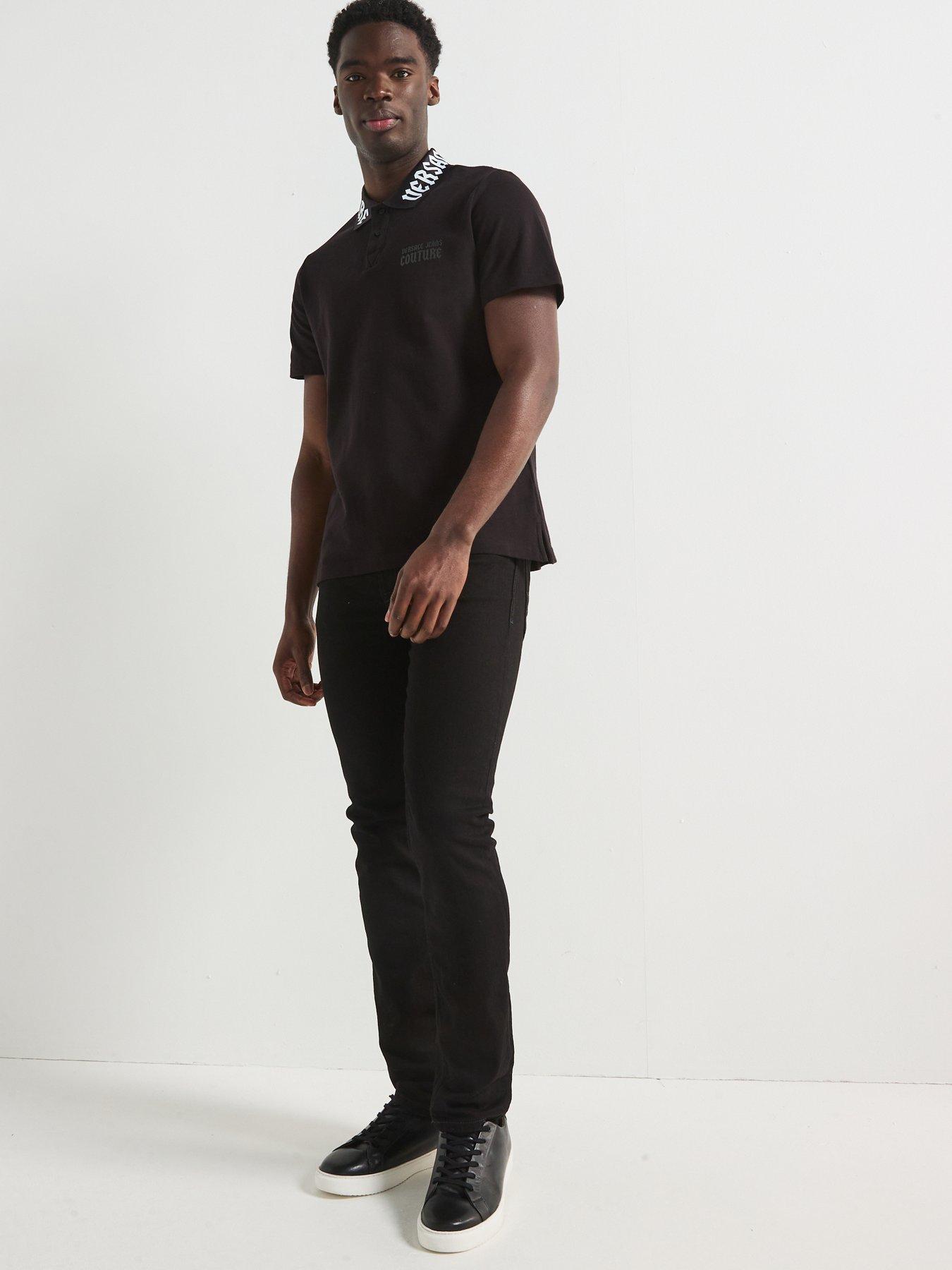 Image 3 of 4 of Versace Jeans Couture Gothic Contrast Collar Polo Shirt - Black