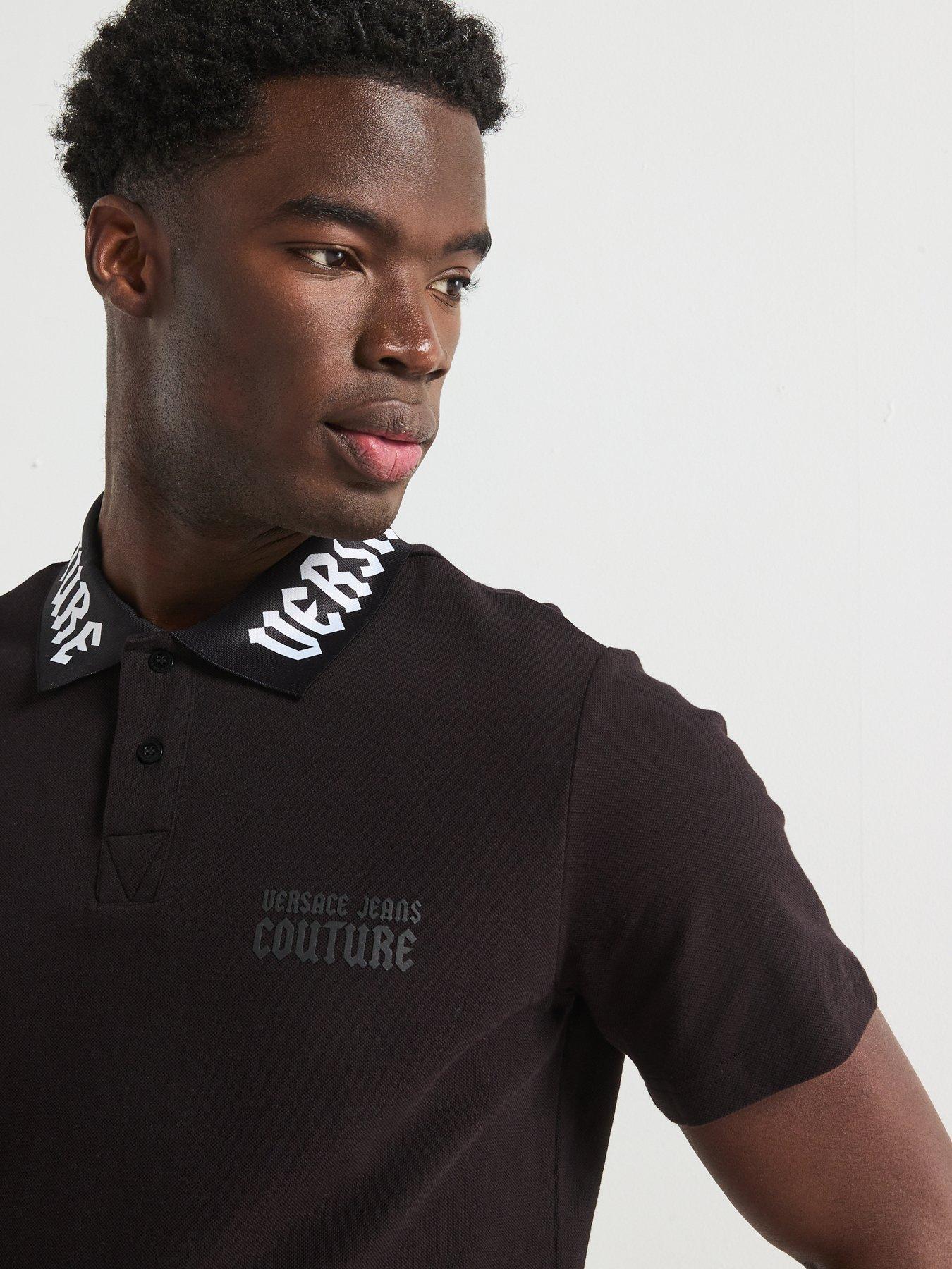Image 4 of 4 of Versace Jeans Couture Gothic Contrast Collar Polo Shirt - Black