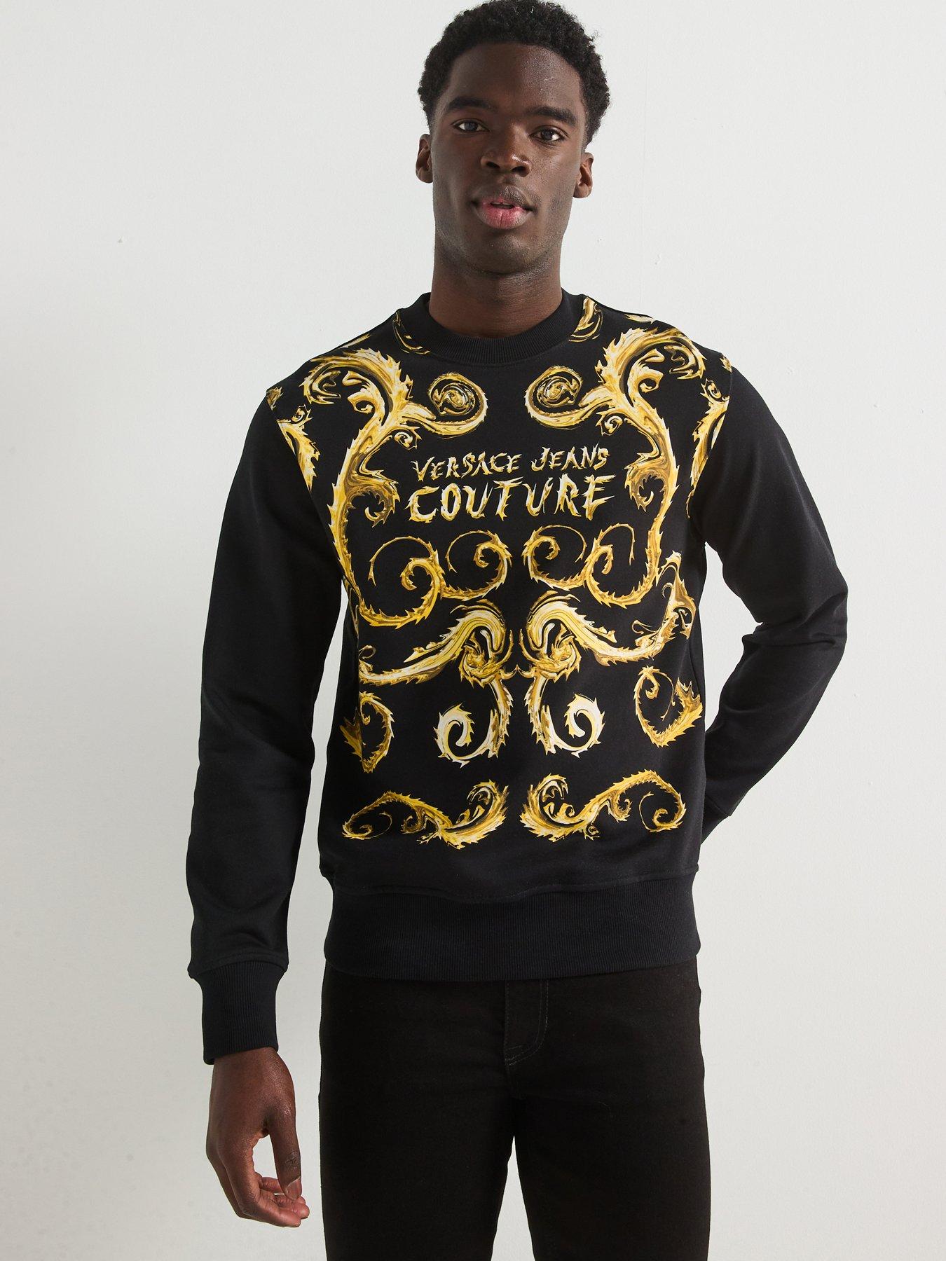 undefined Gold Logo Baroque Crew Neck Sweatshirt - Black