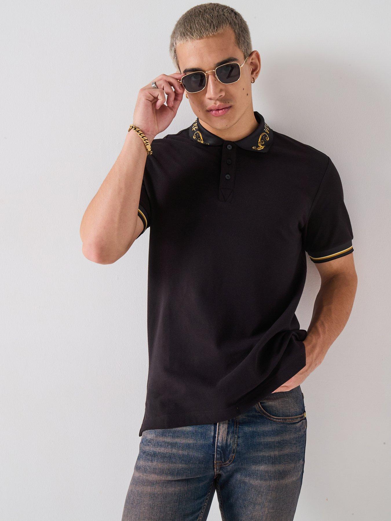 Versace Jeans Couture Logo Collar Pique Polo Shirt - Black