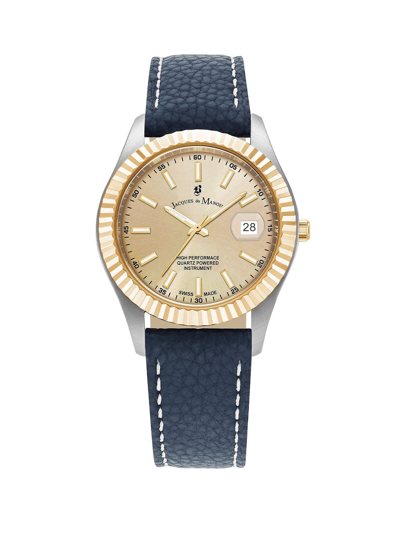 Product photograph of Jacques Du Manoir Swiss-made Gents Inspiration Steel Gold Plated Strap Watch from very.co.uk