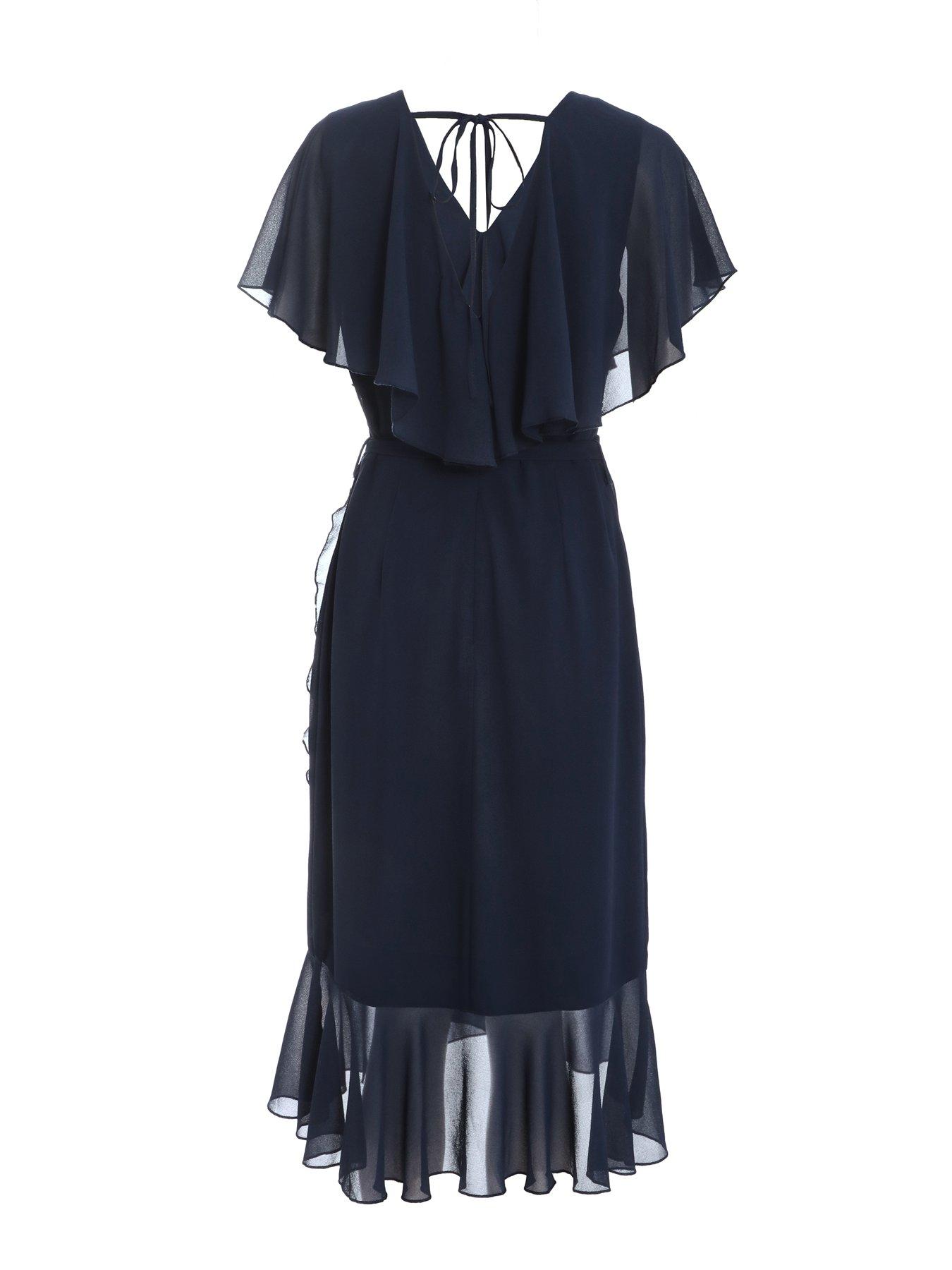 Quiz Navy Chiffon Frill Midi Dress | Very.co.uk