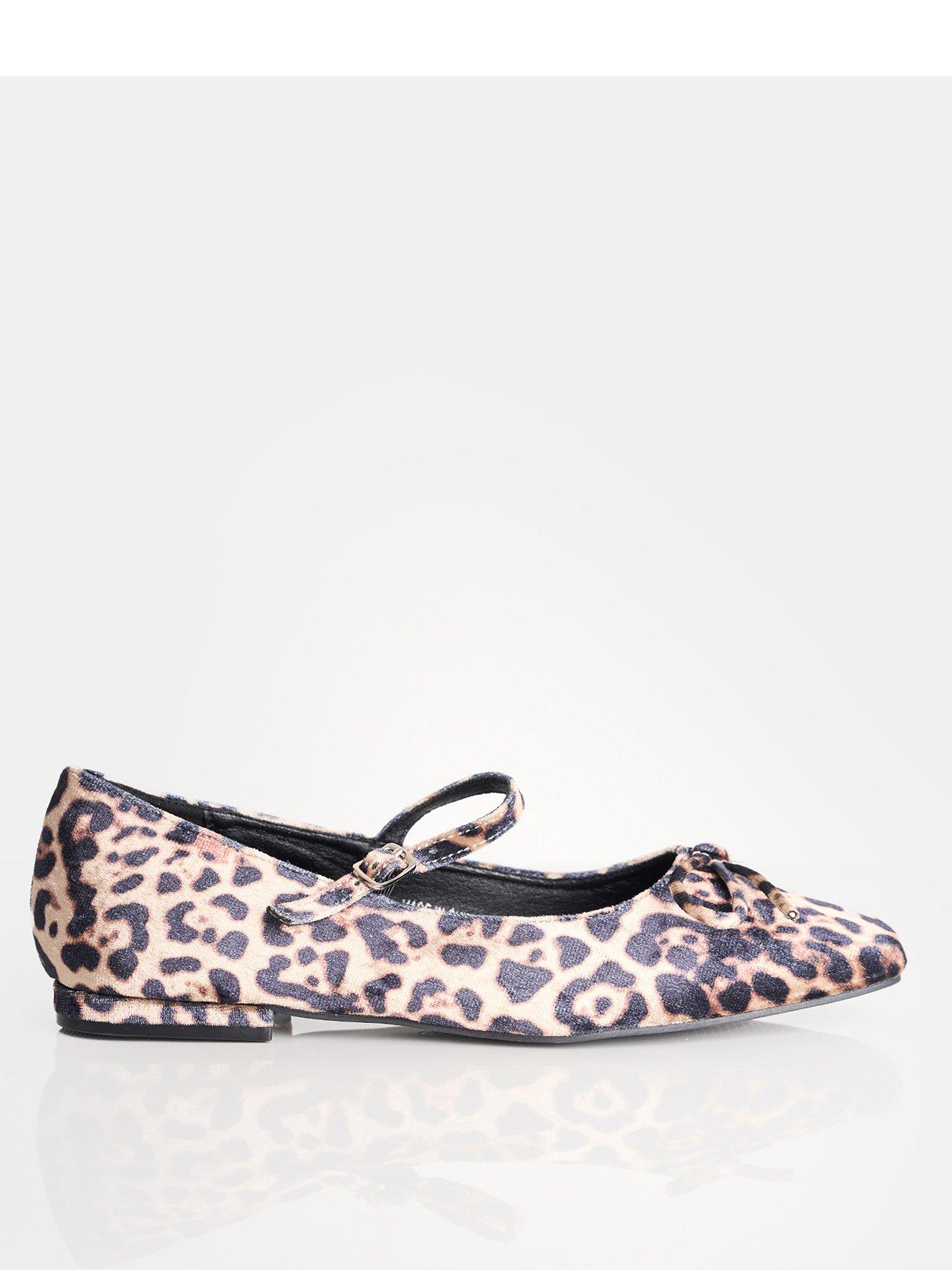 Image 1 of 3 of Public Desire Kandi Velvet Ballerina Shoes - Leopard