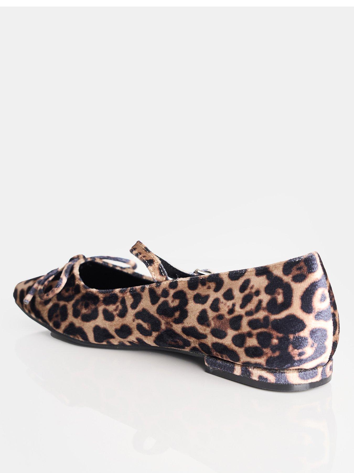 Image 3 of 3 of Public Desire Kandi Velvet Ballerina Shoes - Leopard