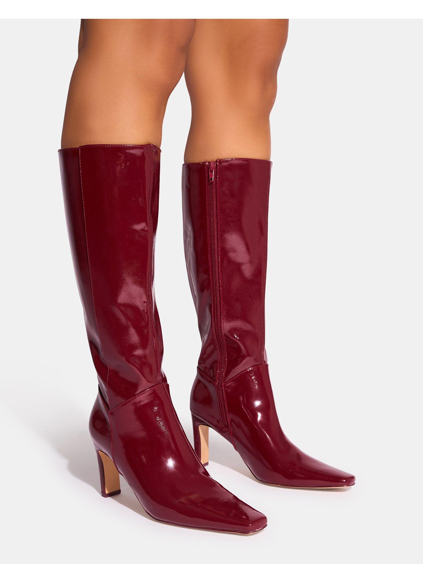 Wine colored knee high boots sales