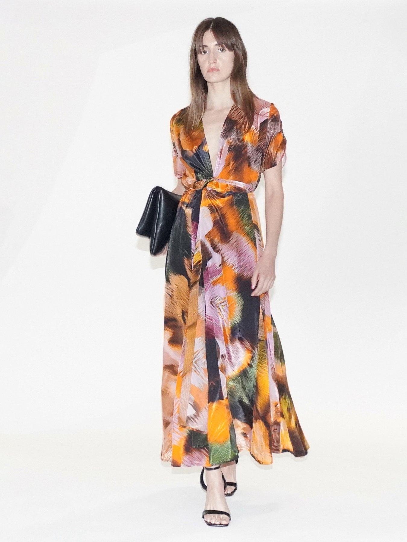 undefined Solstice Full Skirt Abstract Wrap Dress - Orange