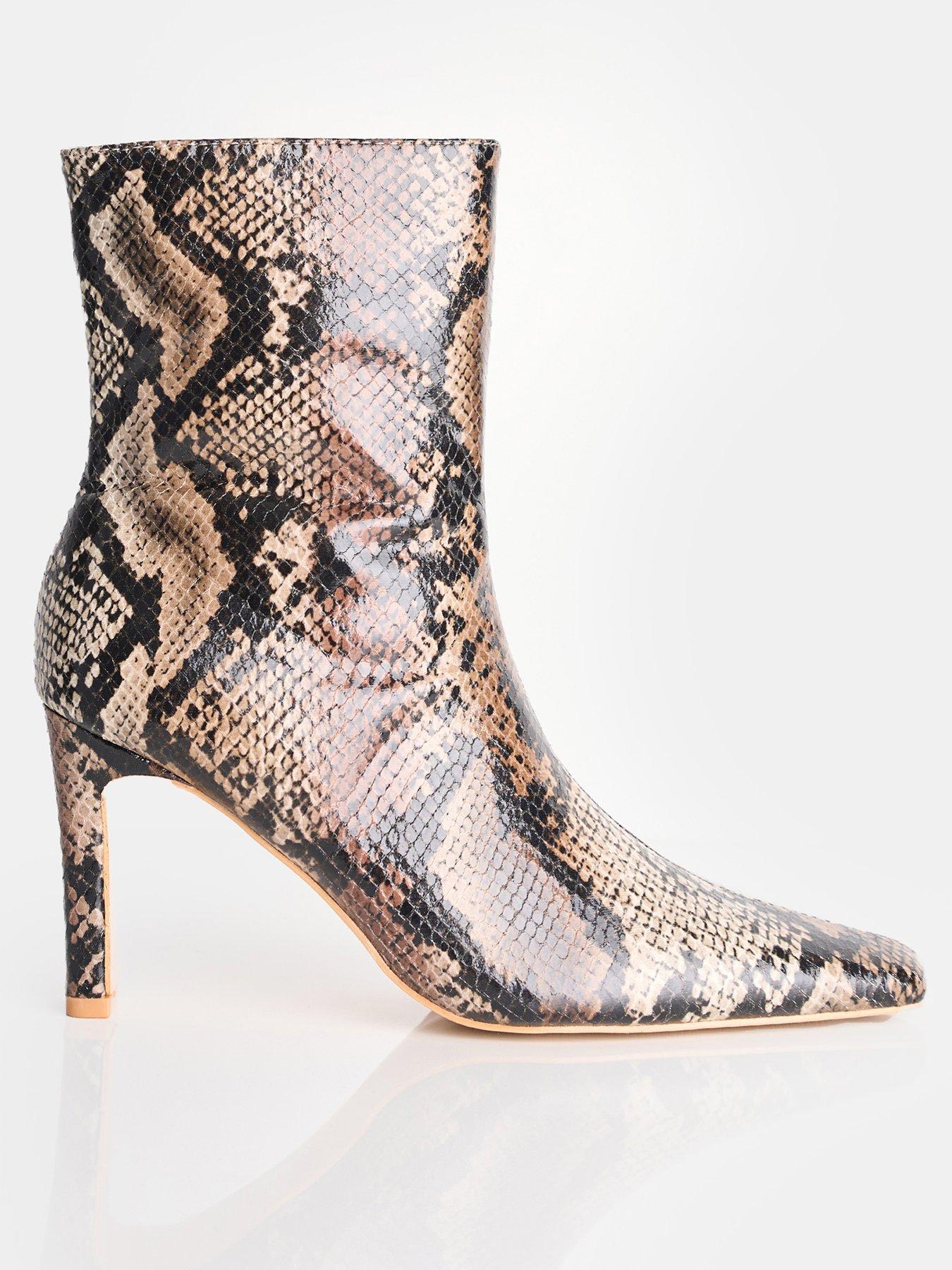 Public Desire Polaris Knee Ankle Boot Snake Print