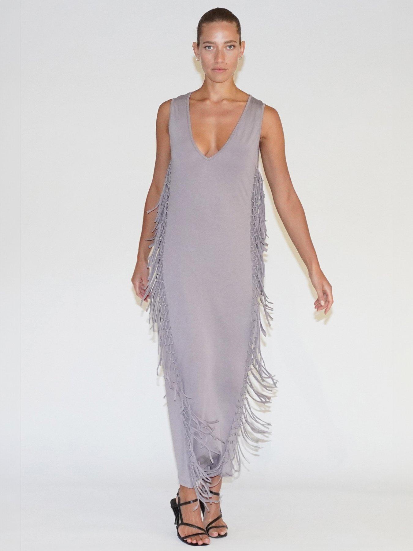 Religion Flourish Jersey Tassel Maxi Dress - Grey, Grey, Size 16, Women