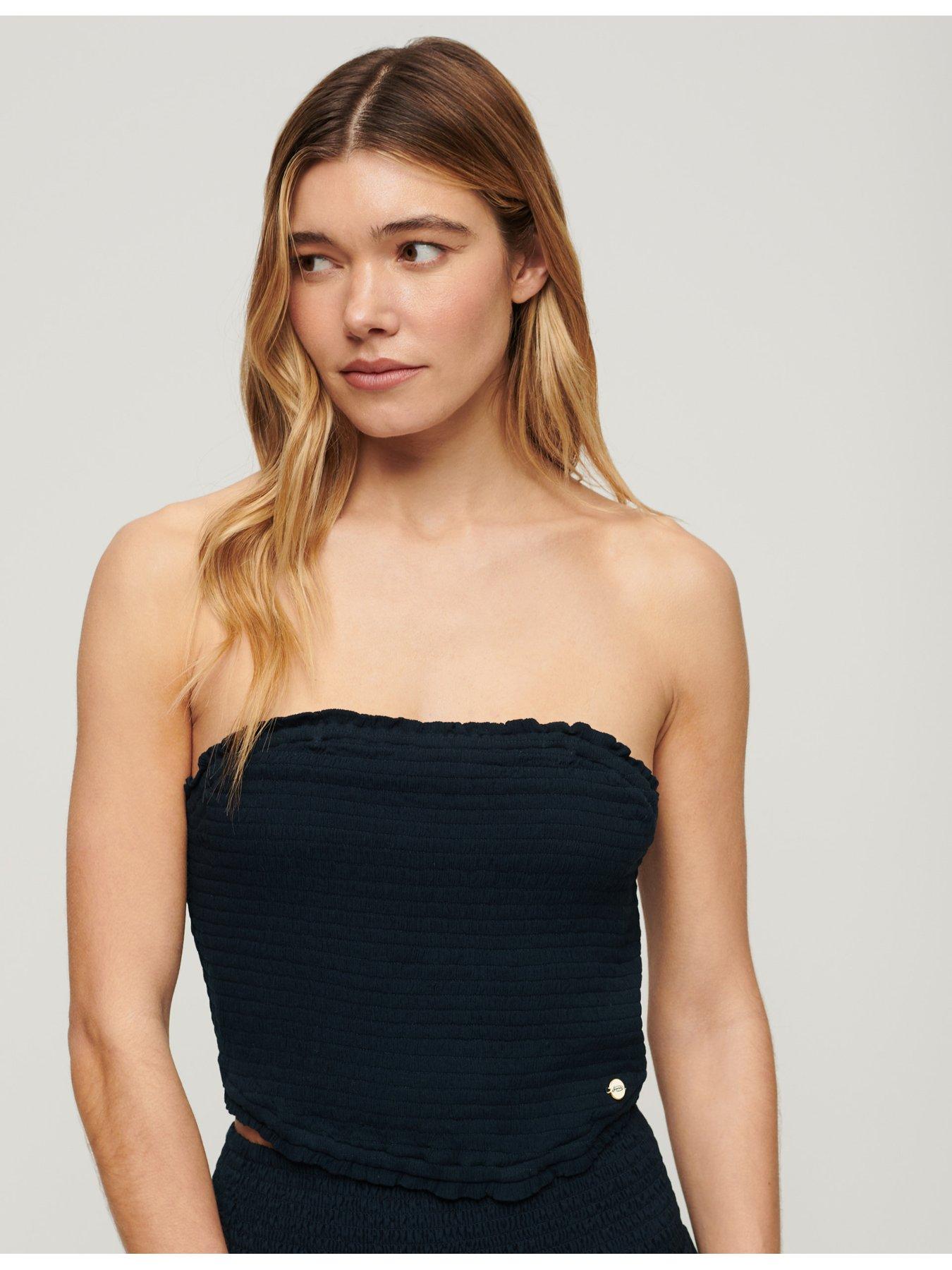 superdry smocked bandeau top - navy