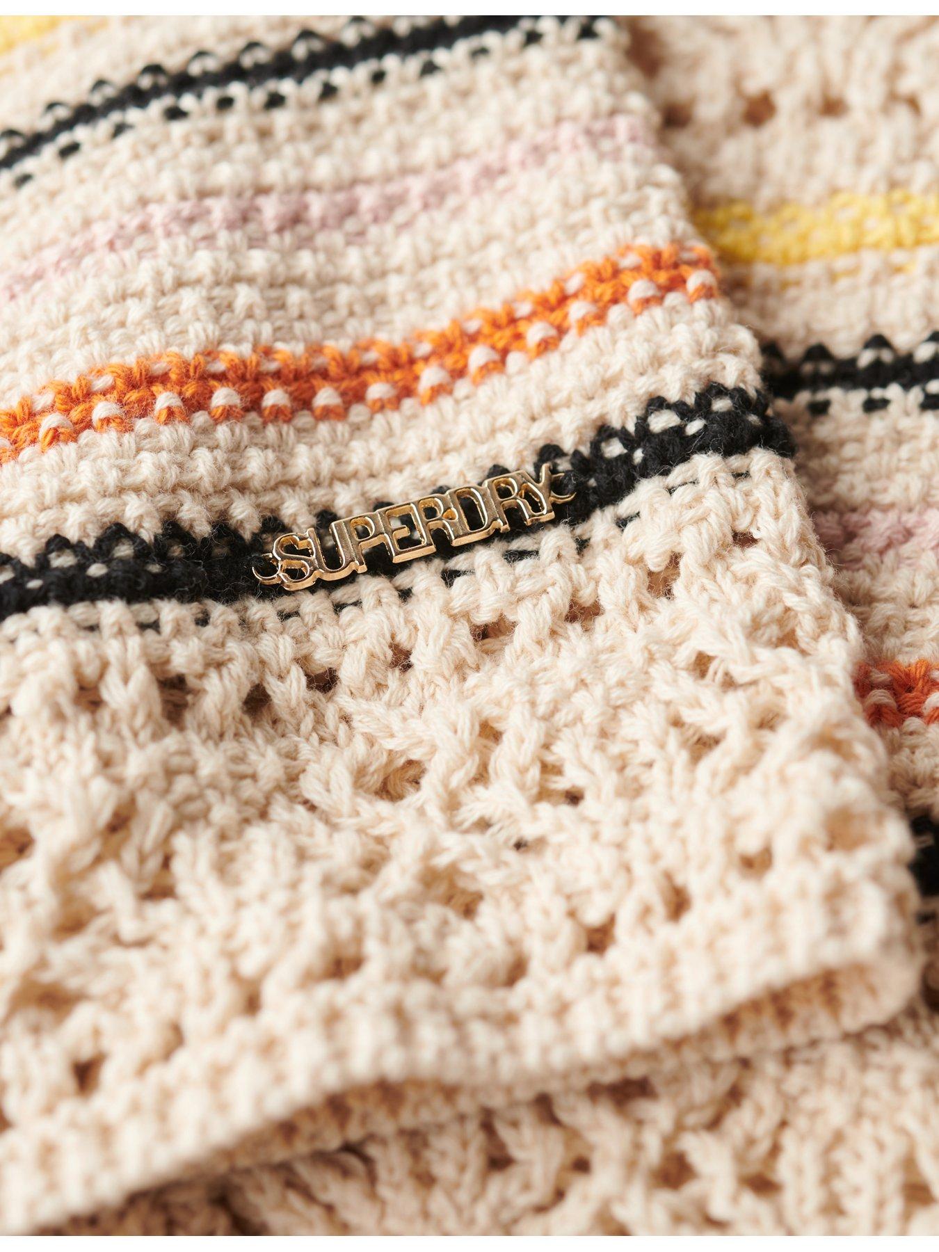 Image 4 of 4 of Superdry Lace-up Crochet Cropped Vest Top - Beige