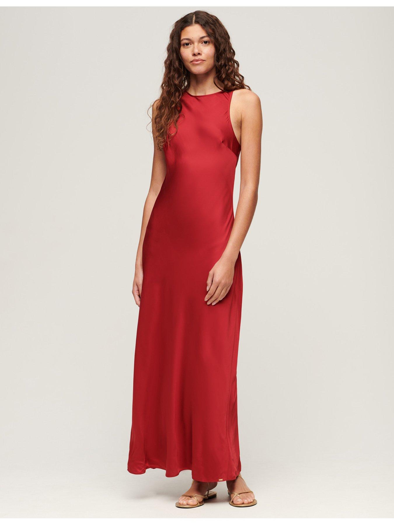 Superdry Satin Racer Midi Dress Dahlia Red Uk