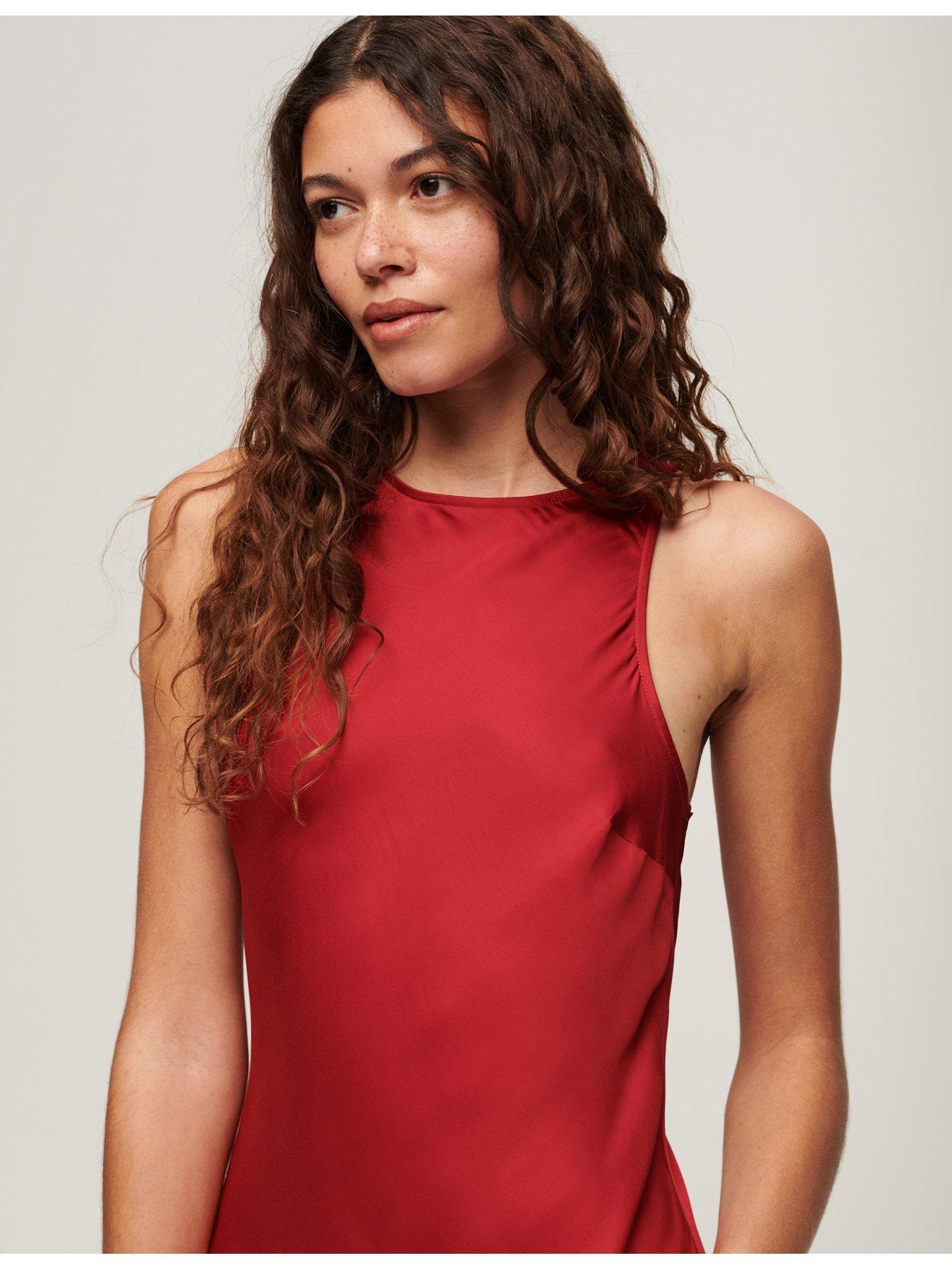 Superdry Satin Racer Midi Dress - Dahlia - Red | Very.co.uk