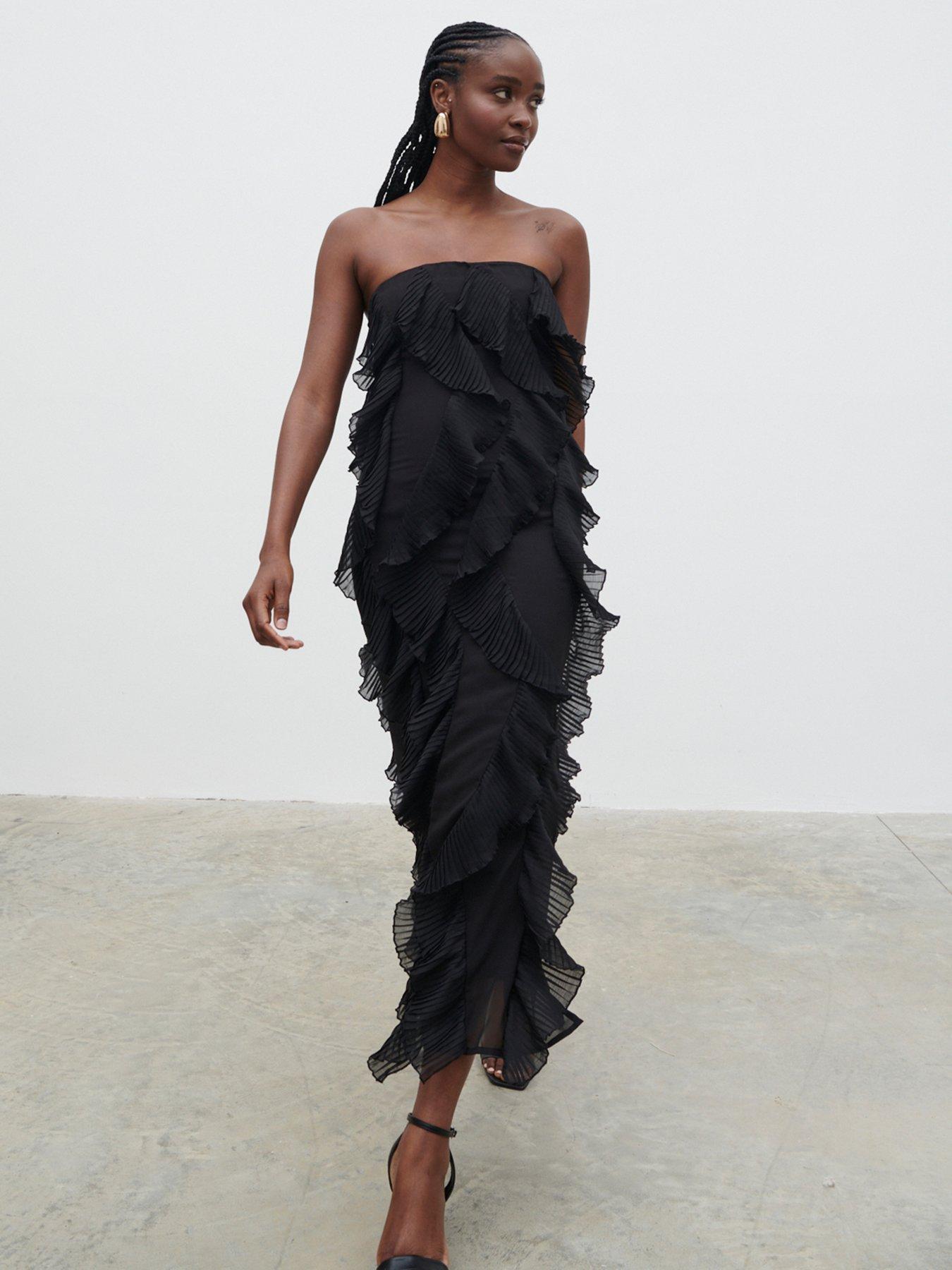 undefined Perla Bandeau Ruffle Midaxi Dress - Black