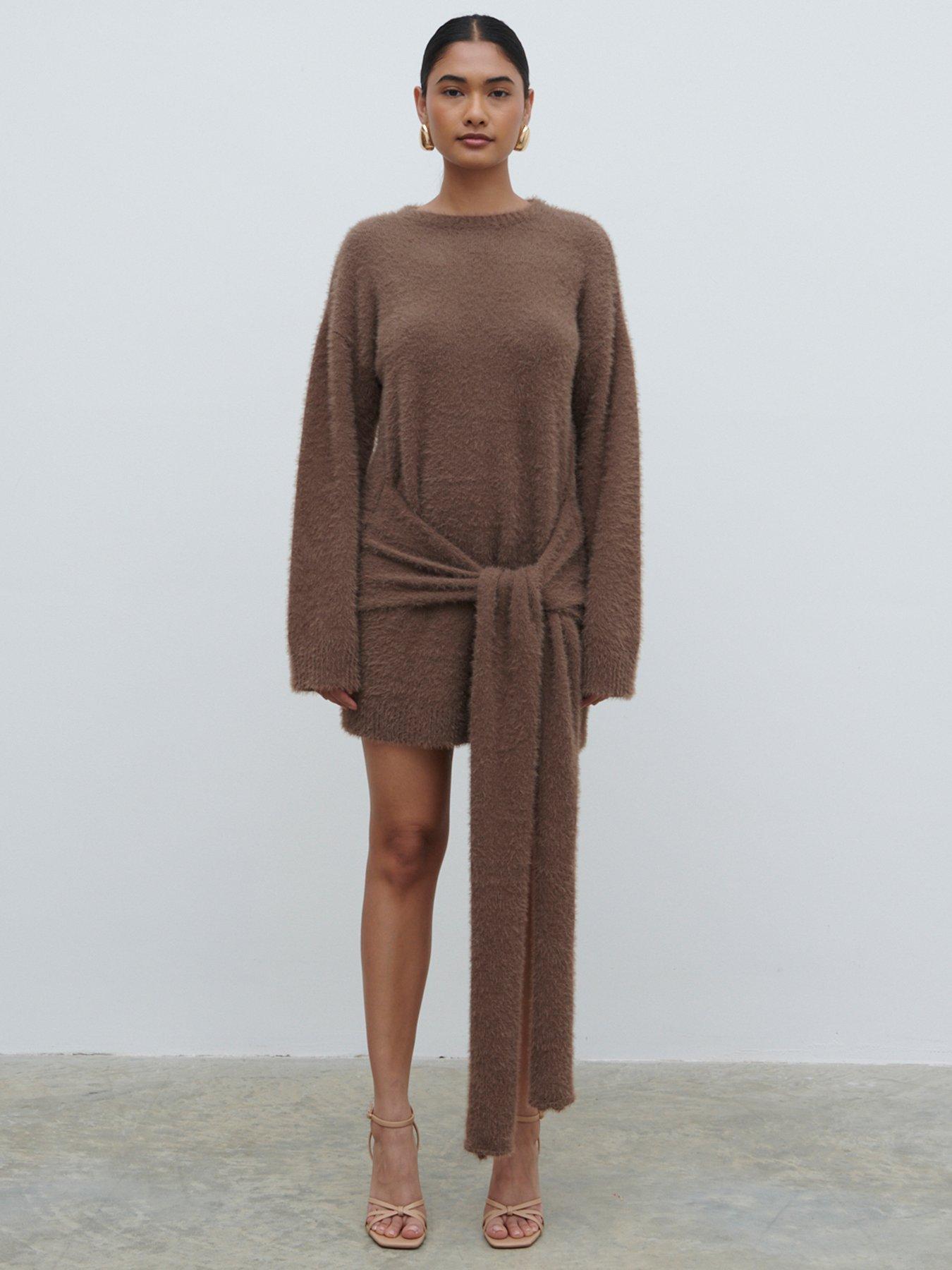 undefined Darcey Sash Mini Knit Dress - Brown