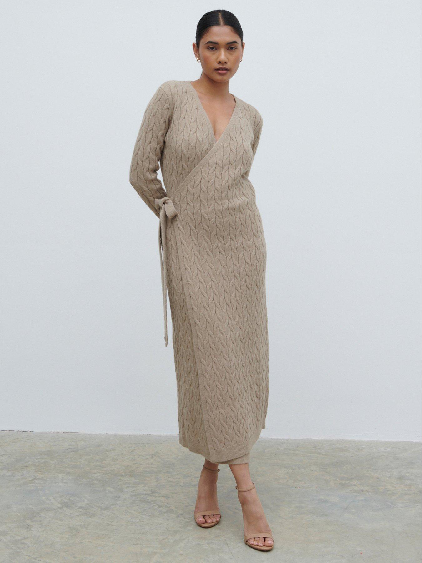 undefined Marnie Cable Knit Wrap Midaxi Dress - Beige