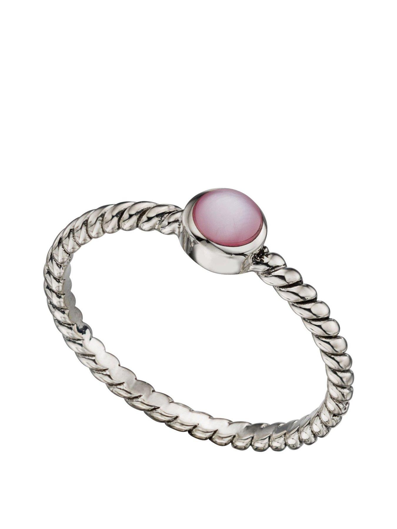 Product photograph of The Love Silver Collection Sterling Silver Pink Mother Of Pearl Twisted Band Ring from very.co.uk