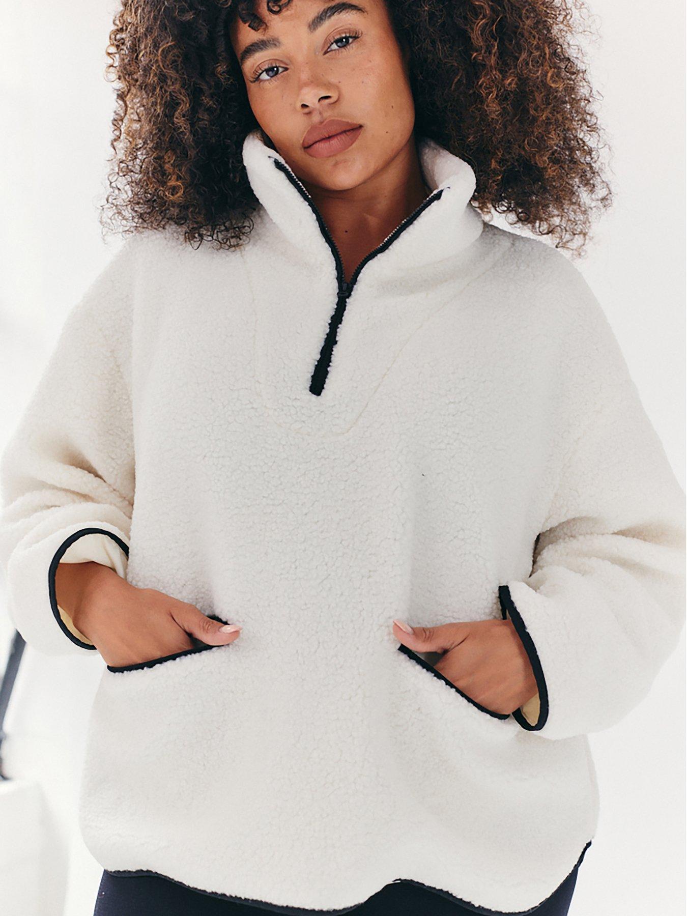 In The Style Fits Cream Contrast Piping Borg Lined Half Zip Up Fleece Very