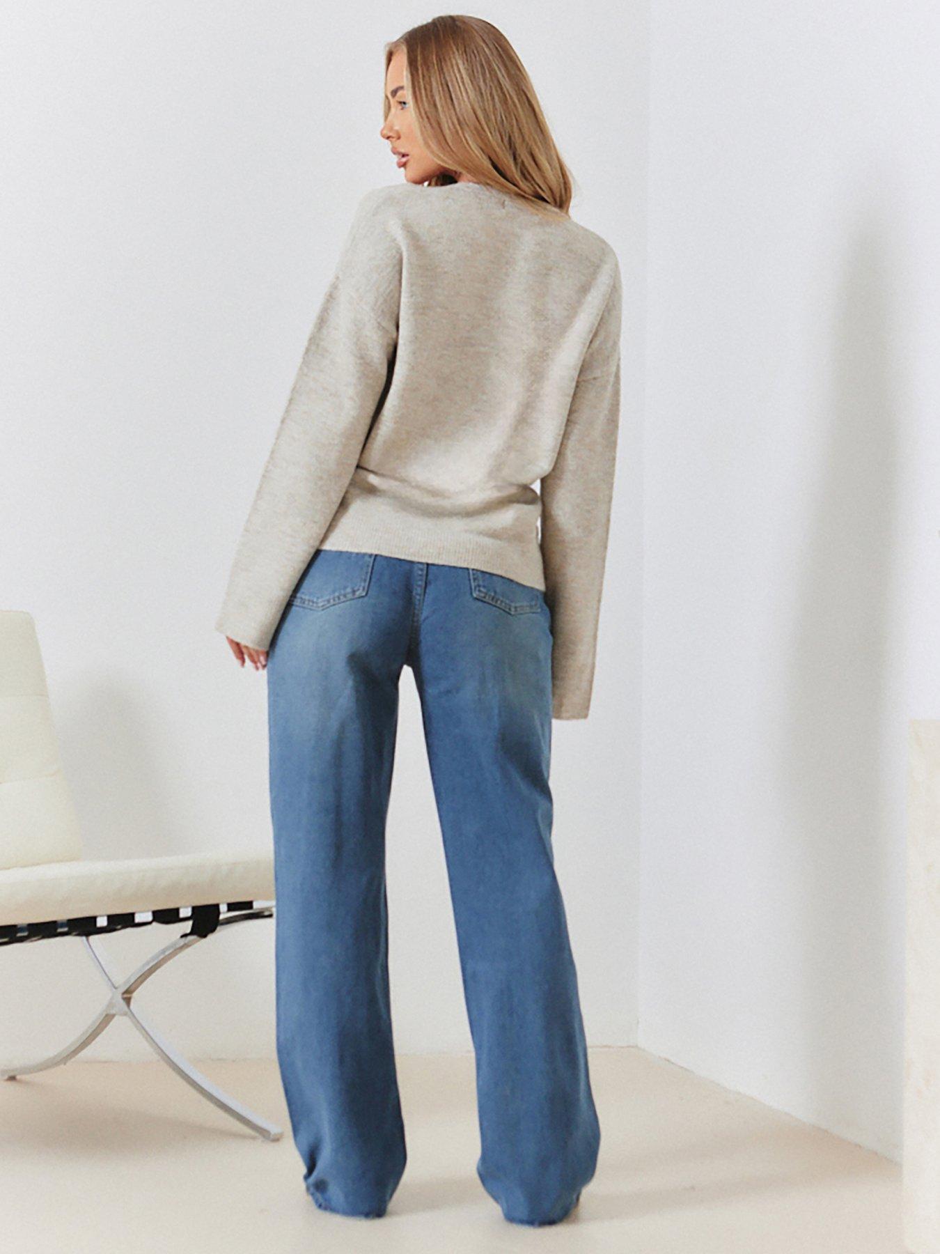 Image 4 of 4 of In The Style Perrie Sian Double Breasted Knit Cardigan - Oatmeal