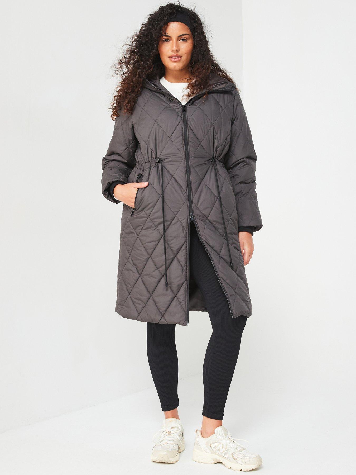 undefined Diamond Quilted Coat - Grey