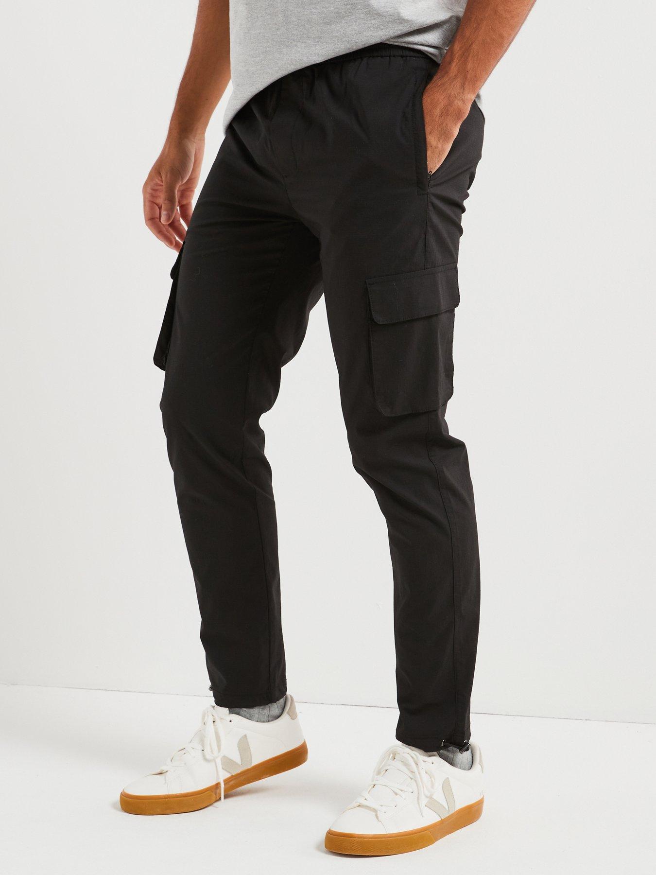 undefined Common Elasticated Waist Slim Fit Cargo Trousers - Black