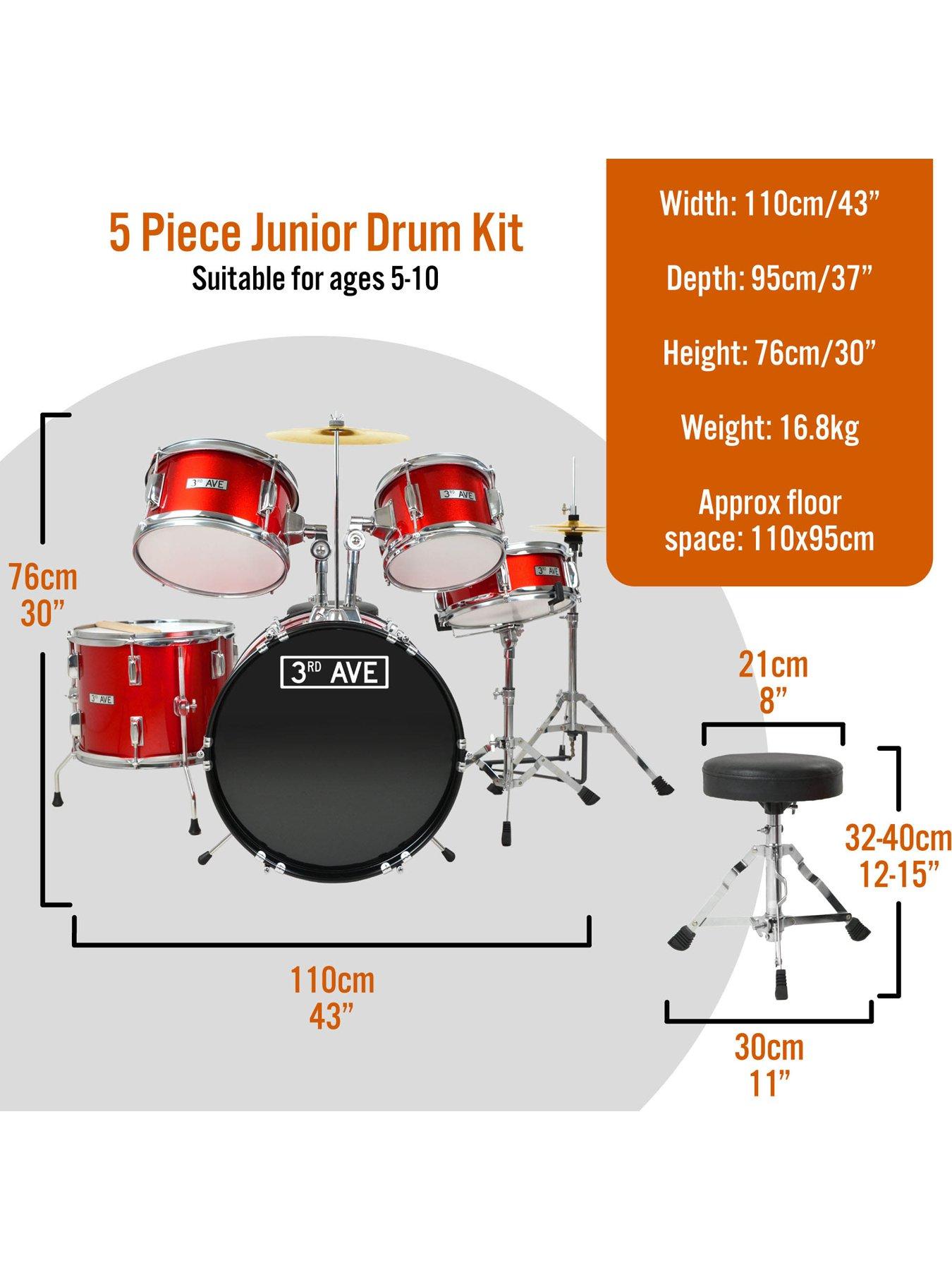 Image 2 of 4 of 3rd Avenue 5 Piece Kids Junior Drum Kit - Red