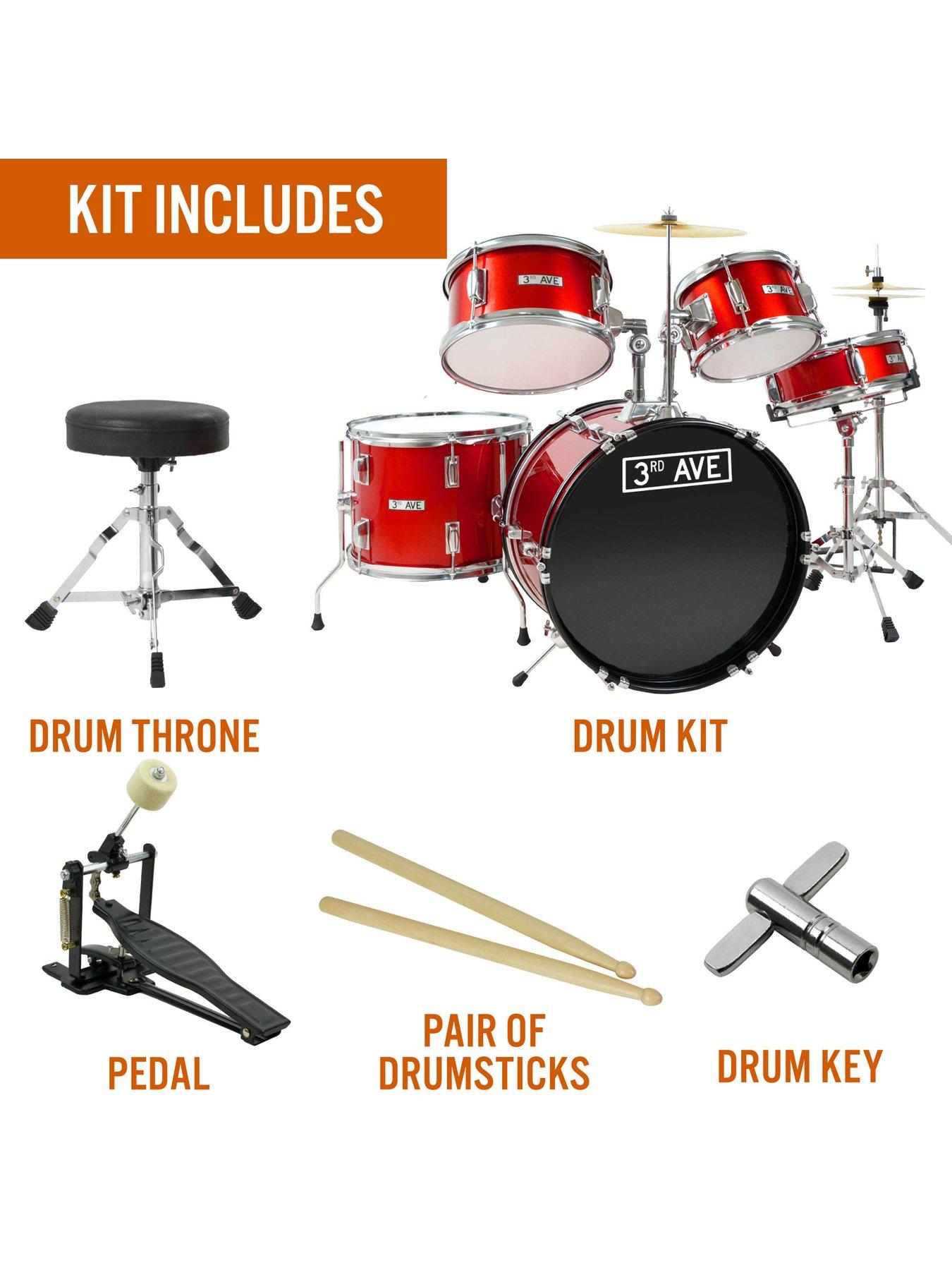 Image 3 of 4 of 3rd Avenue 5 Piece Kids Junior Drum Kit - Red