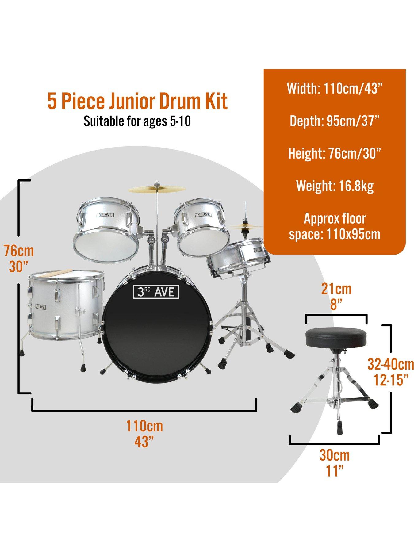 Image 2 of 4 of 3rd Avenue 5 Piece Kids Junior Drum Kit - Silver