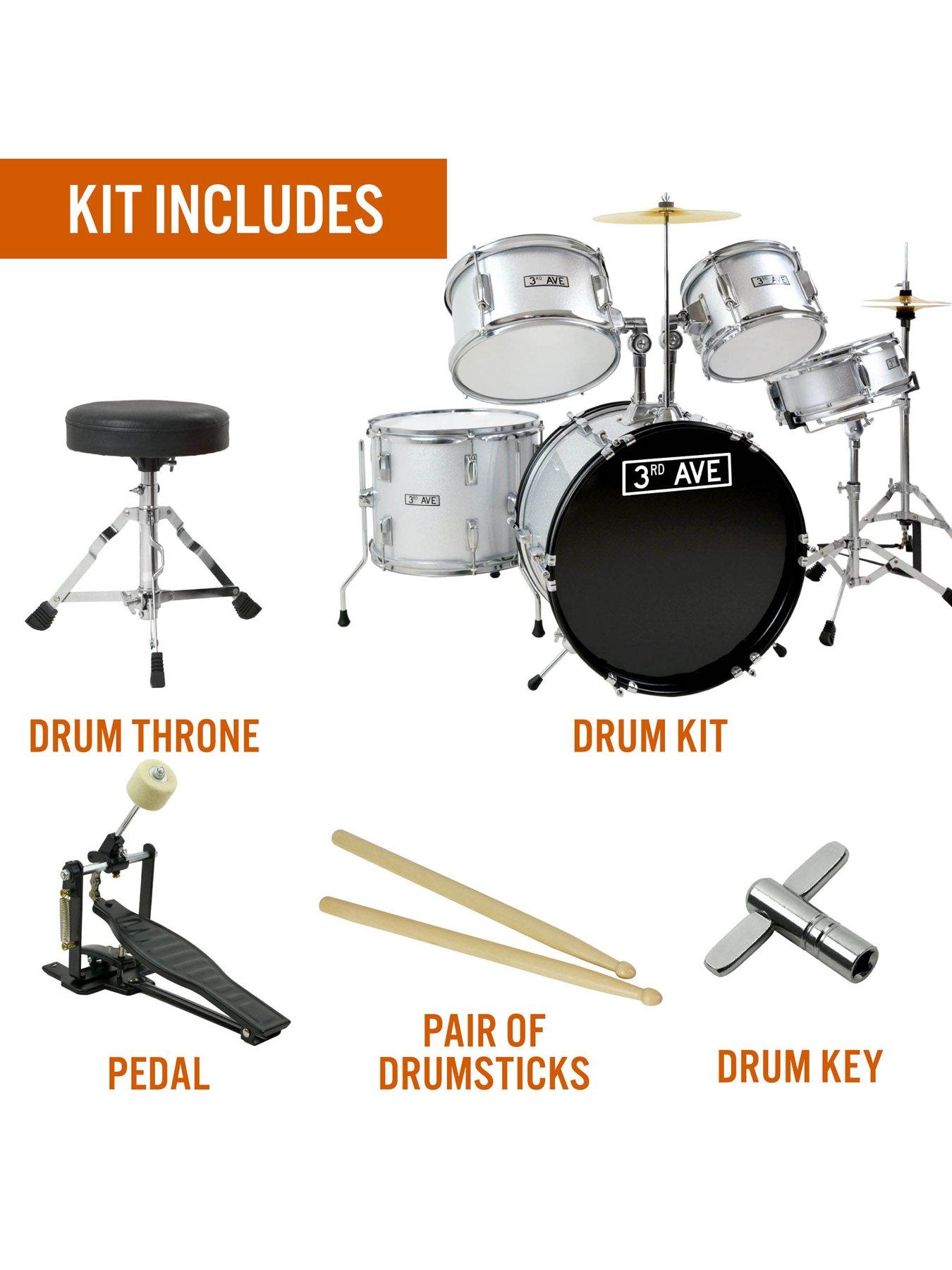 Image 3 of 4 of 3rd Avenue 5 Piece Kids Junior Drum Kit - Silver