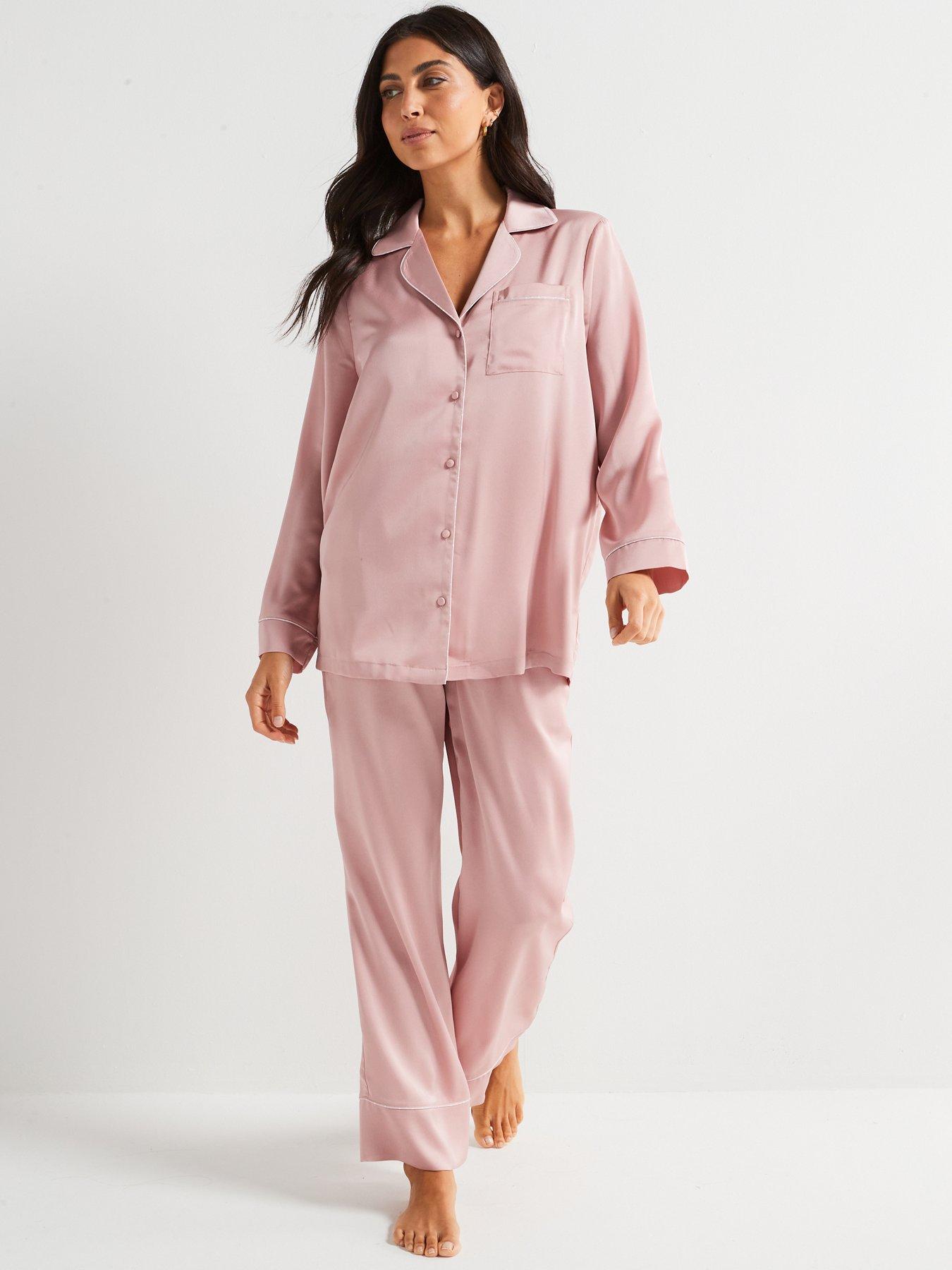undefined Printed Piping Satin Revere Set - Pink