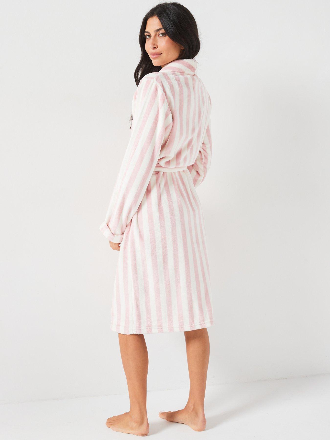 V by Very Stripe Tie Waist Robe - Pink | Very