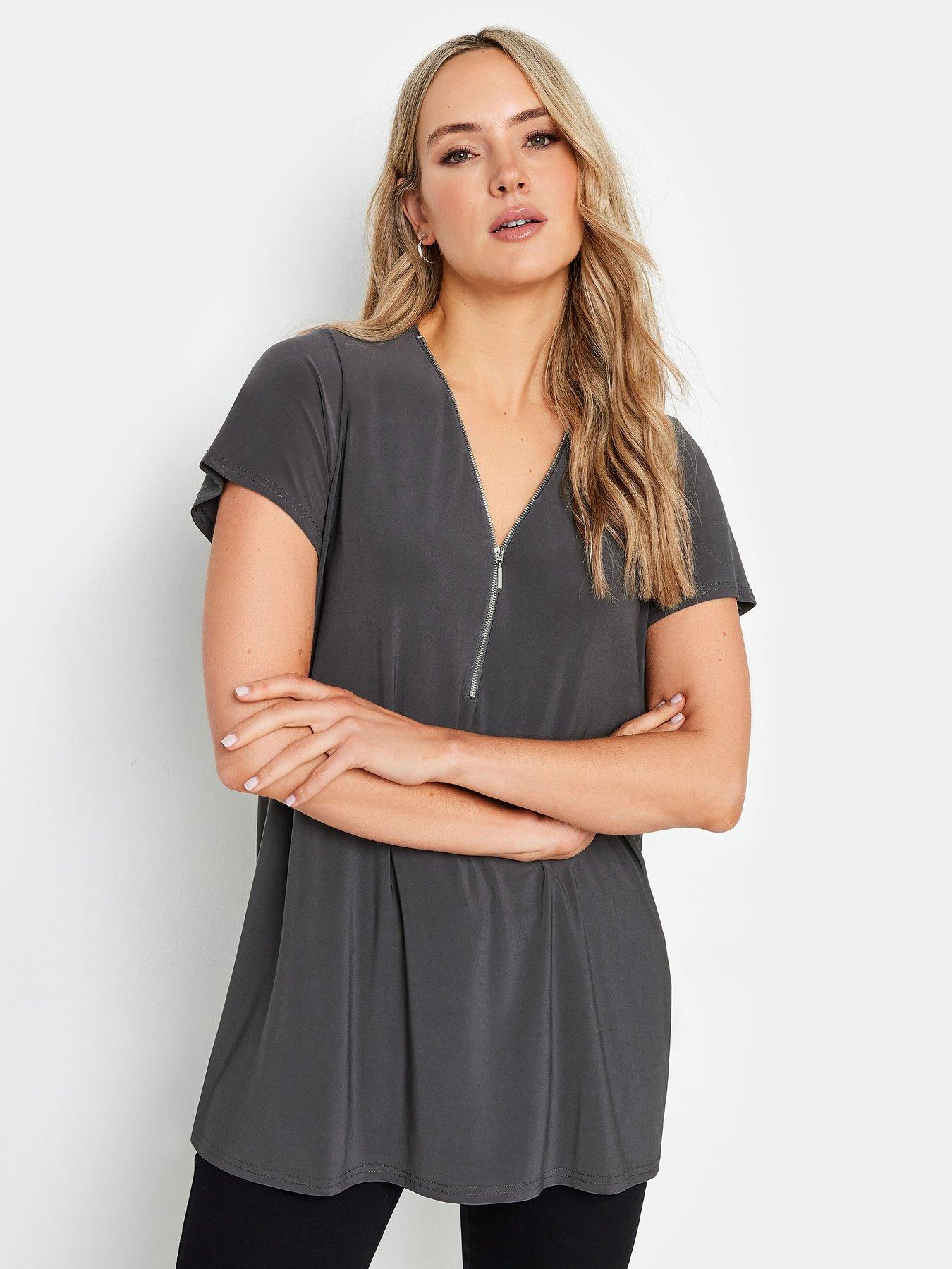 undefined Tall Zip Detail T-Shirt - Grey
