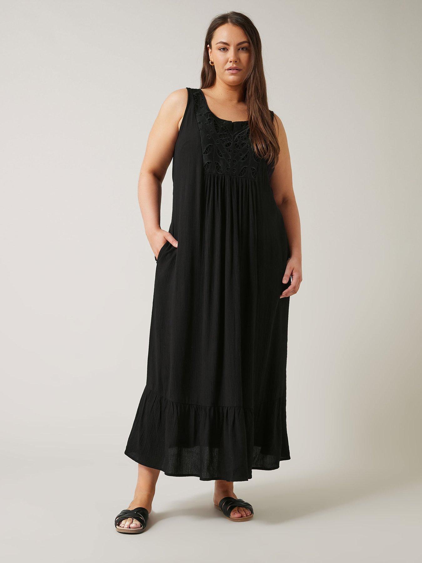 Image 1 of 4 of Evans Broidery Panel Maxi Dress - Black