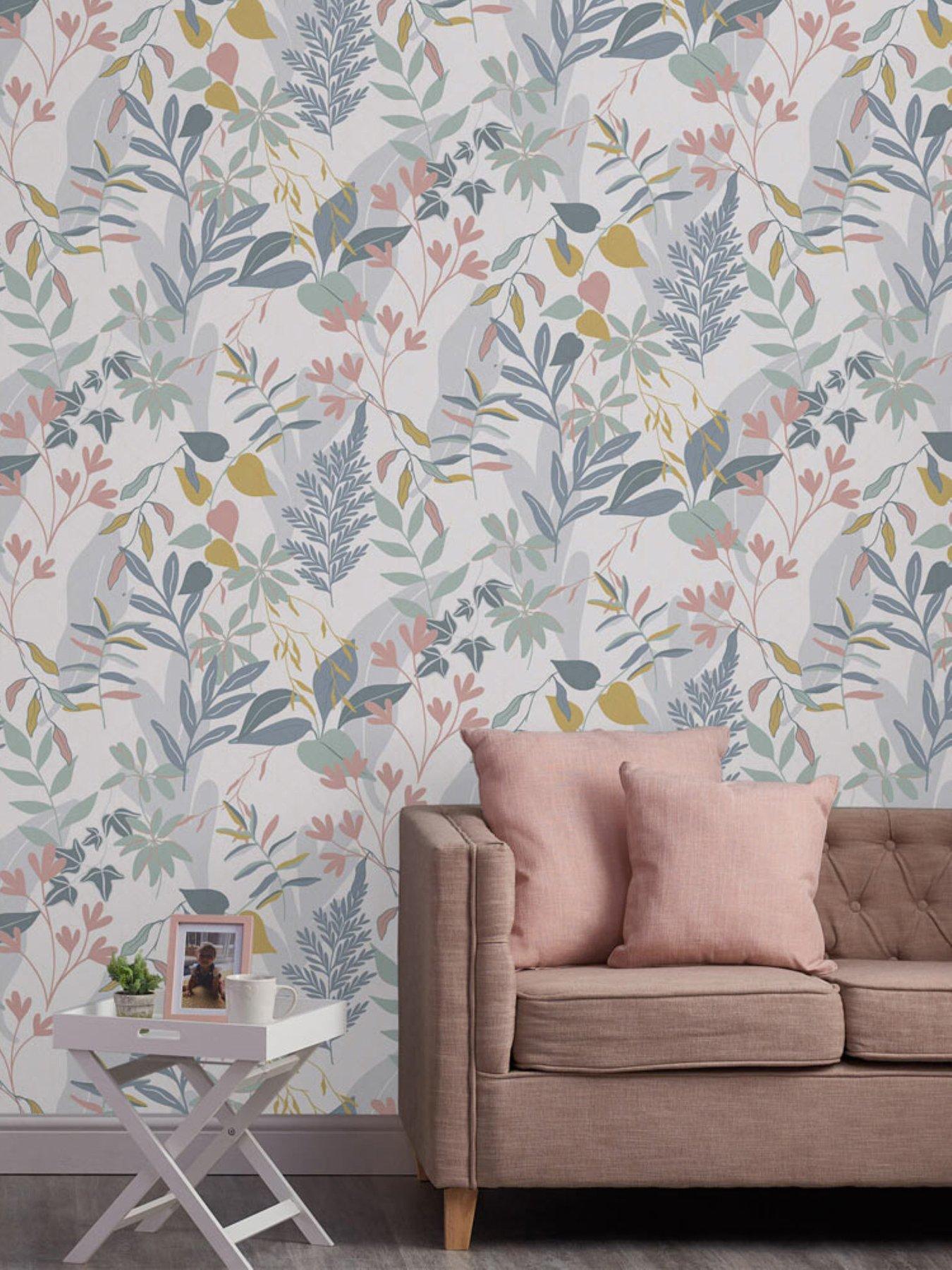 Product photograph of Fresco Inky Leaf Wallpaper - Indigo And Ochre from very.co.uk