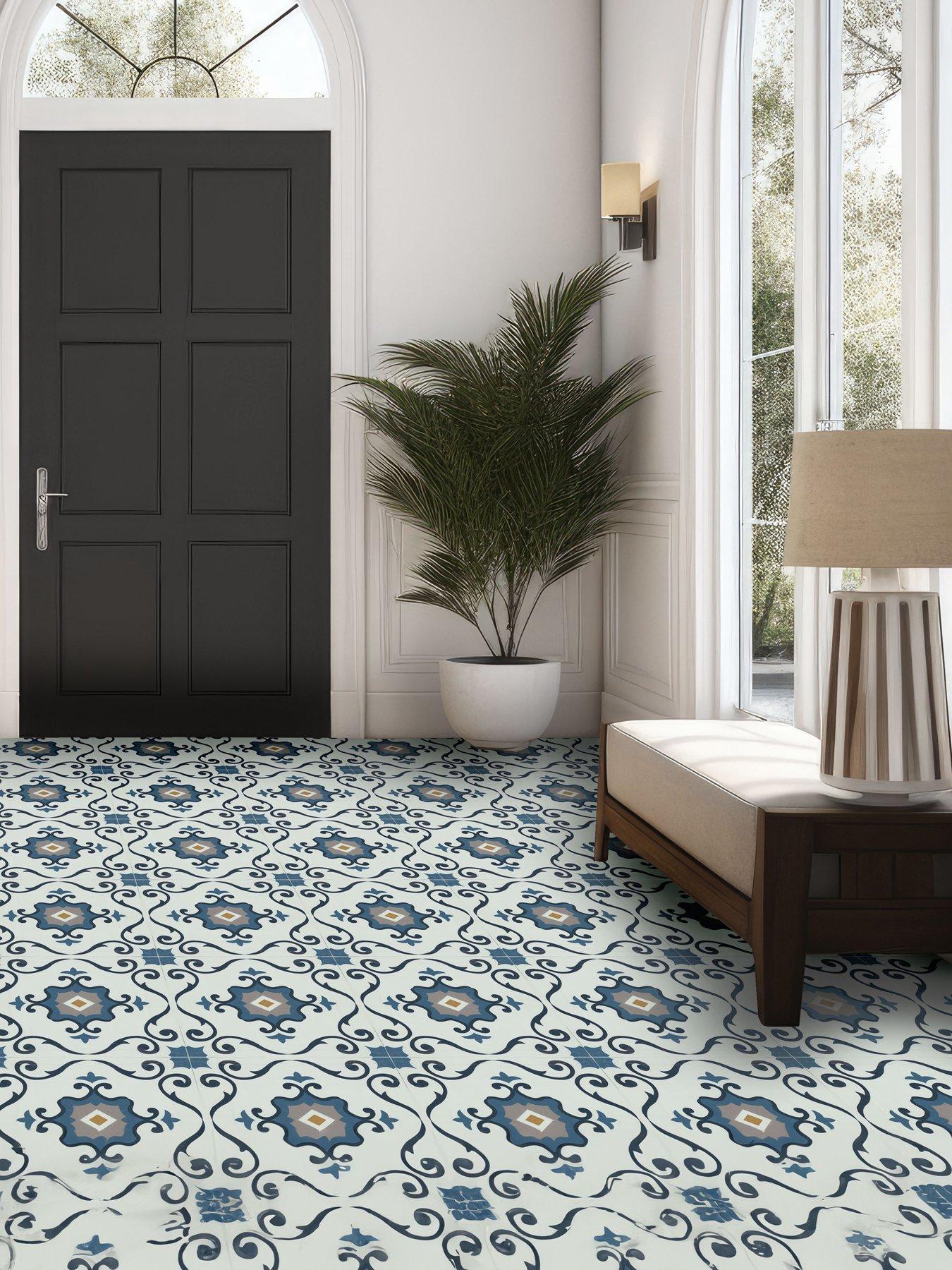 Product photograph of Arthouse Pack Of 10 Blue Motif Peel Amp Stick Floor Tiles Ndash 30 X 30 Cm from very.co.uk