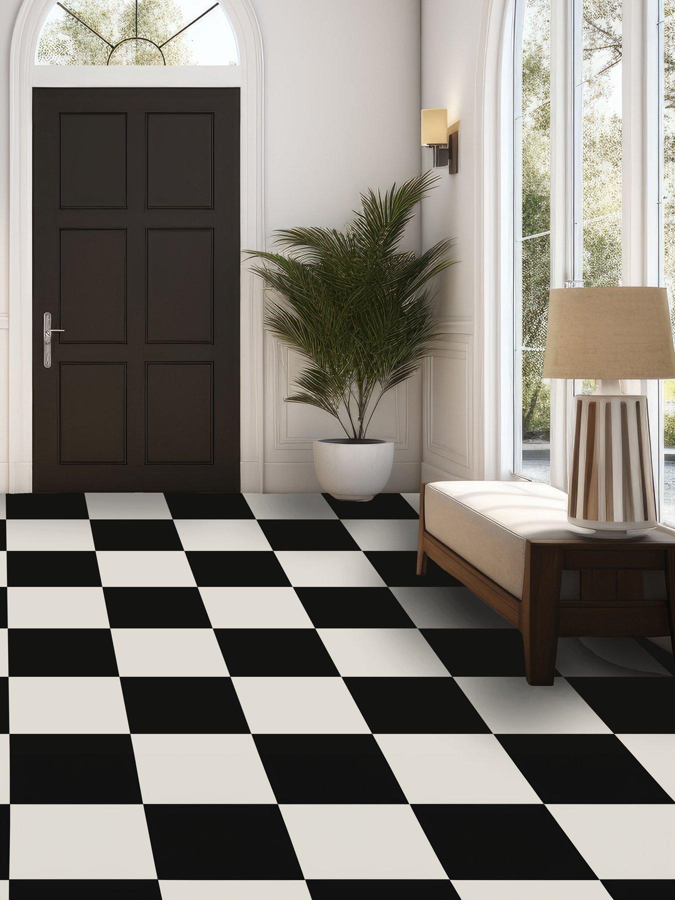 Product photograph of Arthouse Pack Of 10 Black And White Motif Peel Amp Stick Floor Tiles from very.co.uk